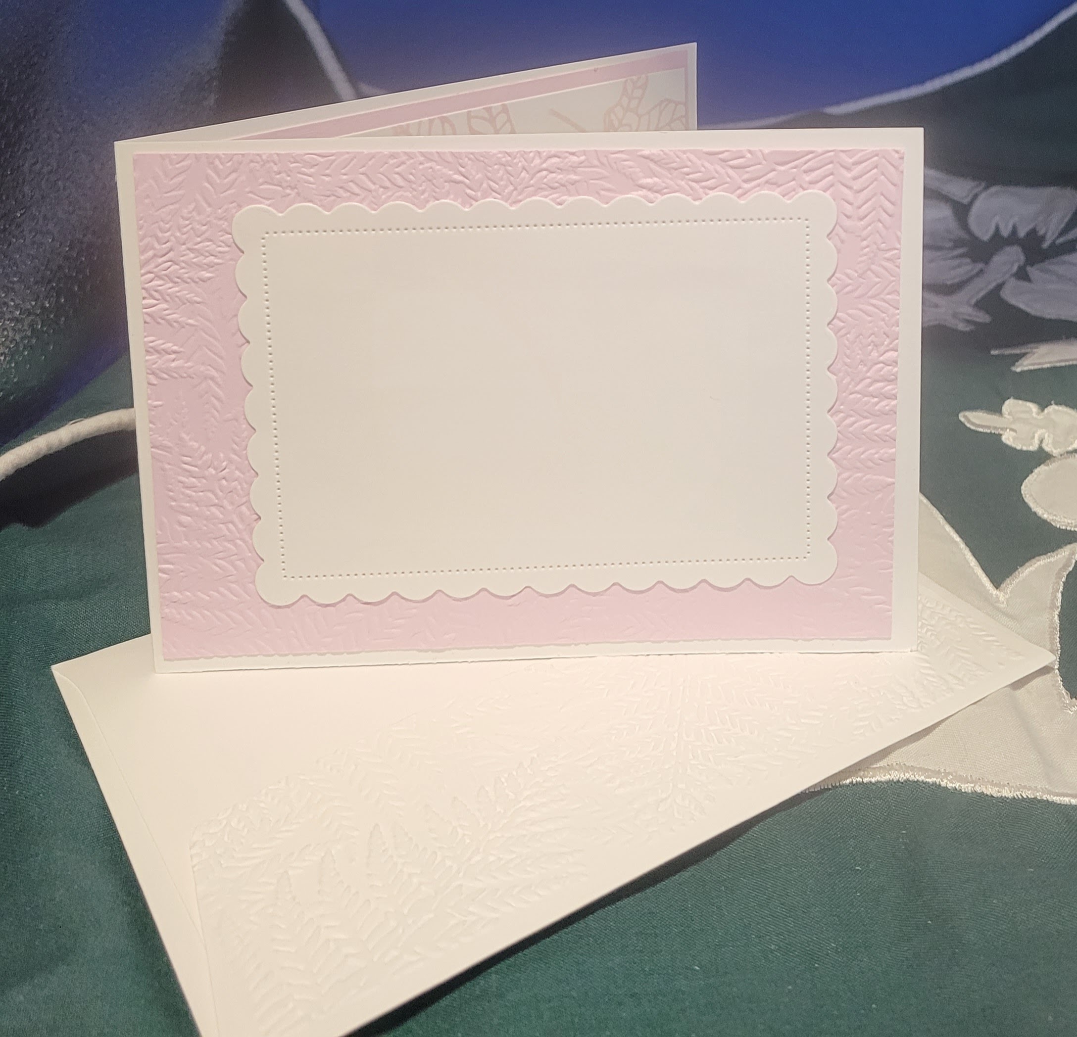 Y12 - Handcrafted Thank You Card - Leafy White & Bubble Bath Pink – Image 3