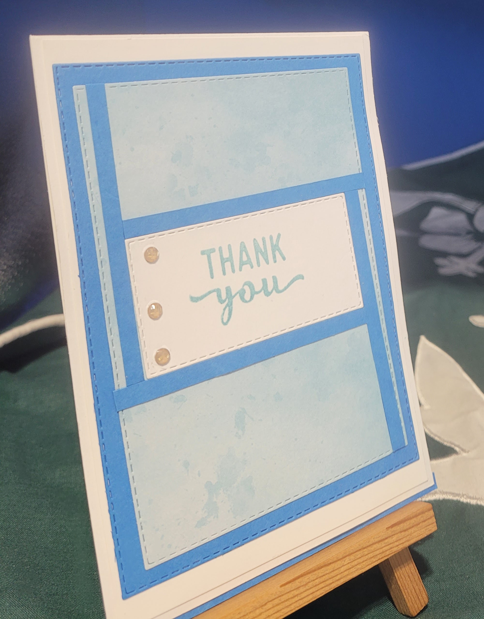 Y14 - Handcrafted Thank You Card - Azure Afternoon Mosaic & Gold Gems – Image 2
