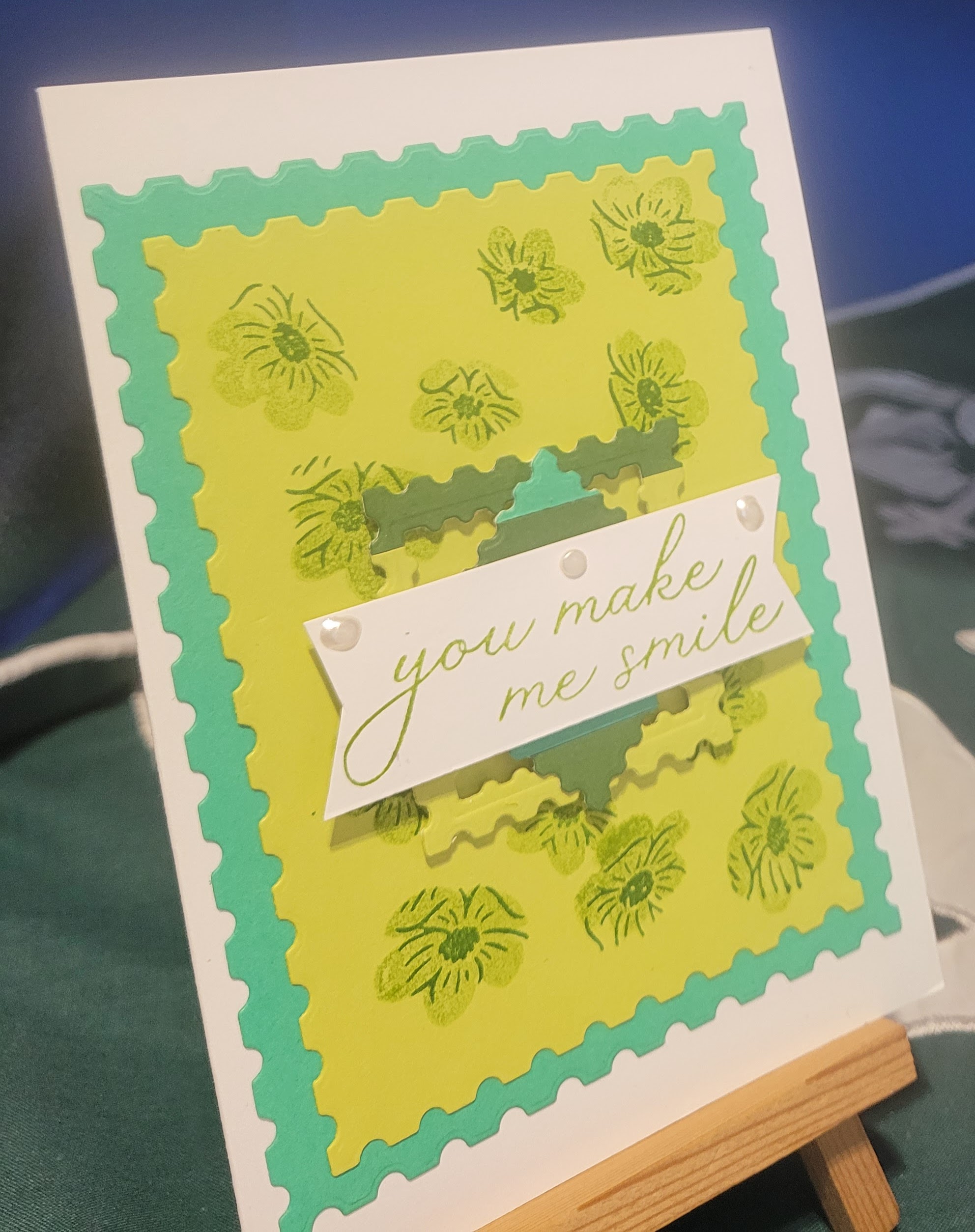 Y17 - Handcrafted Thank You Card - Scalloped Green Layers & Garden Green Flowers – Image 2