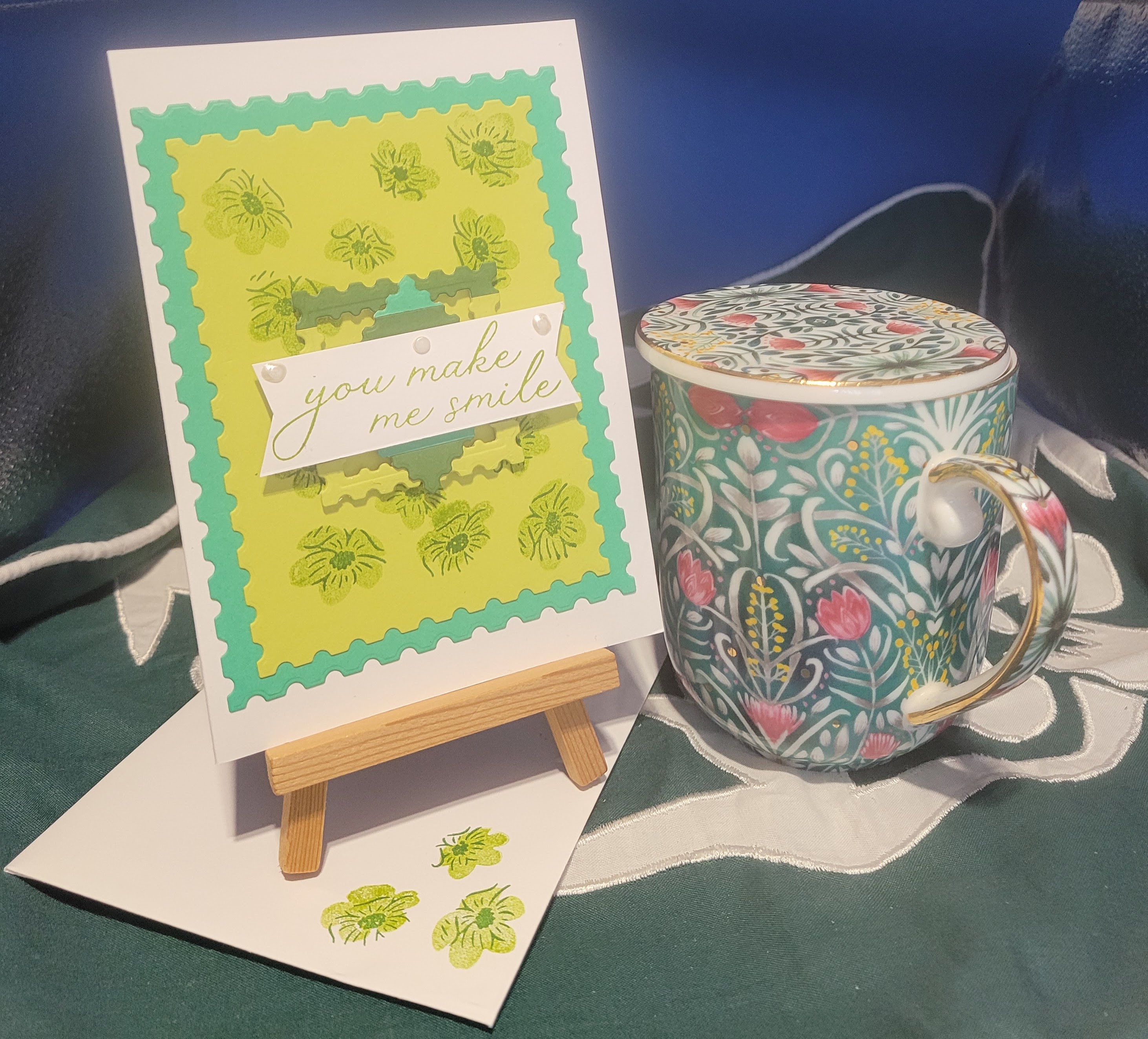 Y17 - Handcrafted Thank You Card - Scalloped Green Layers & Garden Green Flowers – Image 1