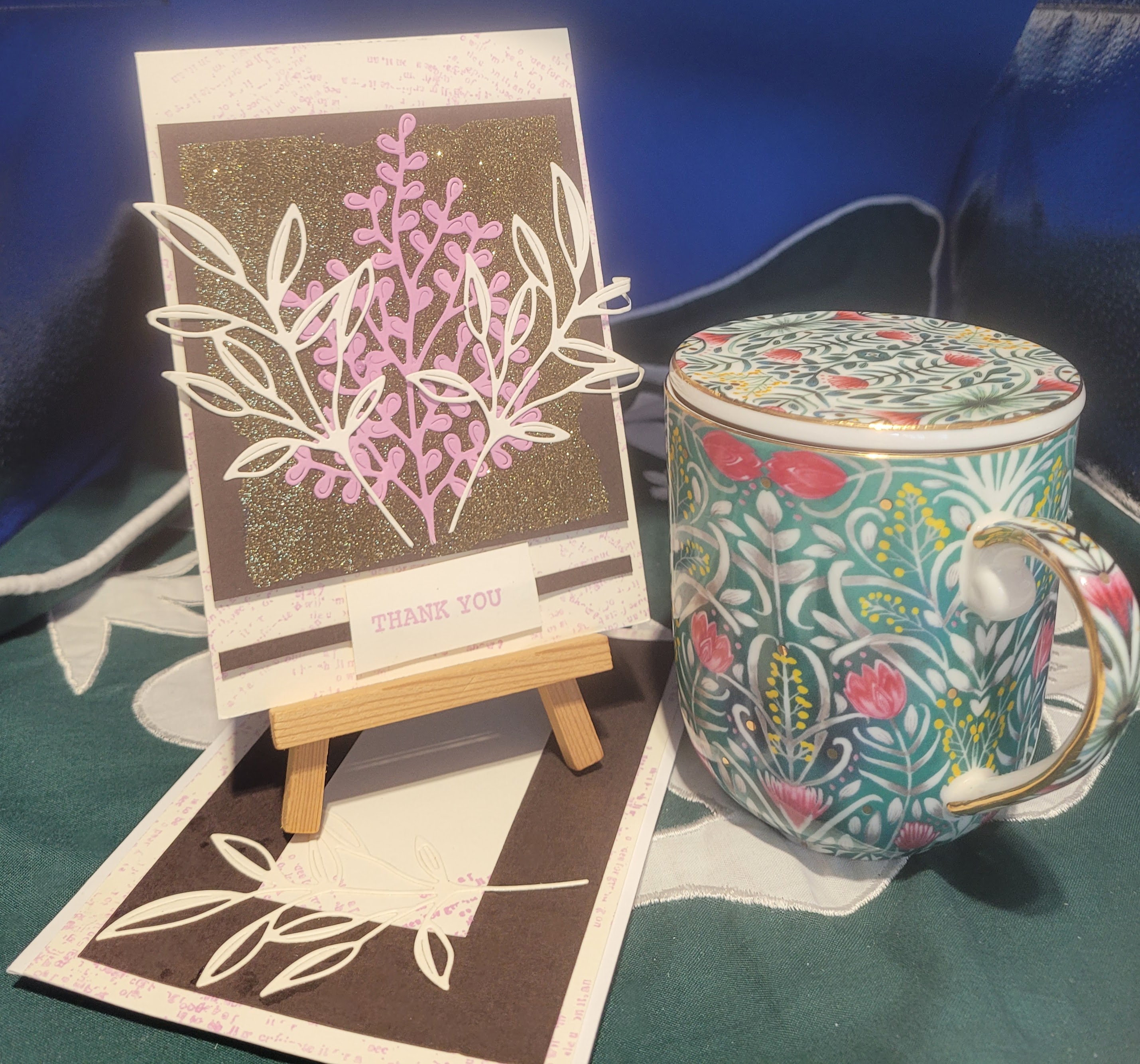 Y18 - Handcrafted Thank You Card - Early Espresso & Sparkly Gold Plant Stems – Image 1