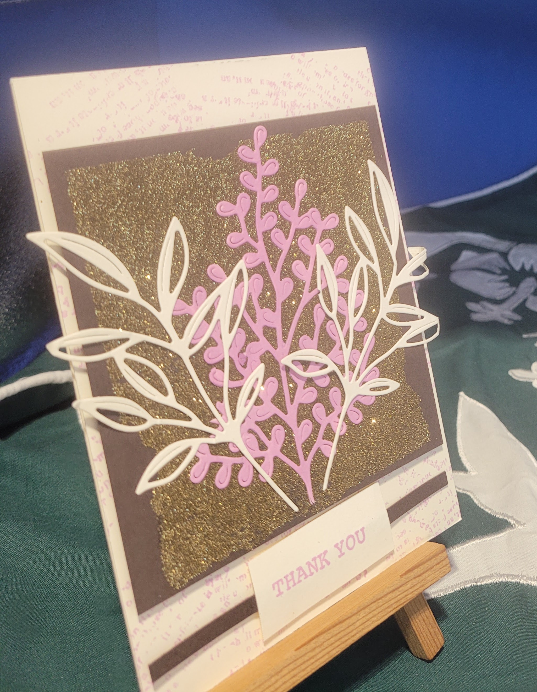 Y18 - Handcrafted Thank You Card - Early Espresso & Sparkly Gold Plant Stems – Image 2