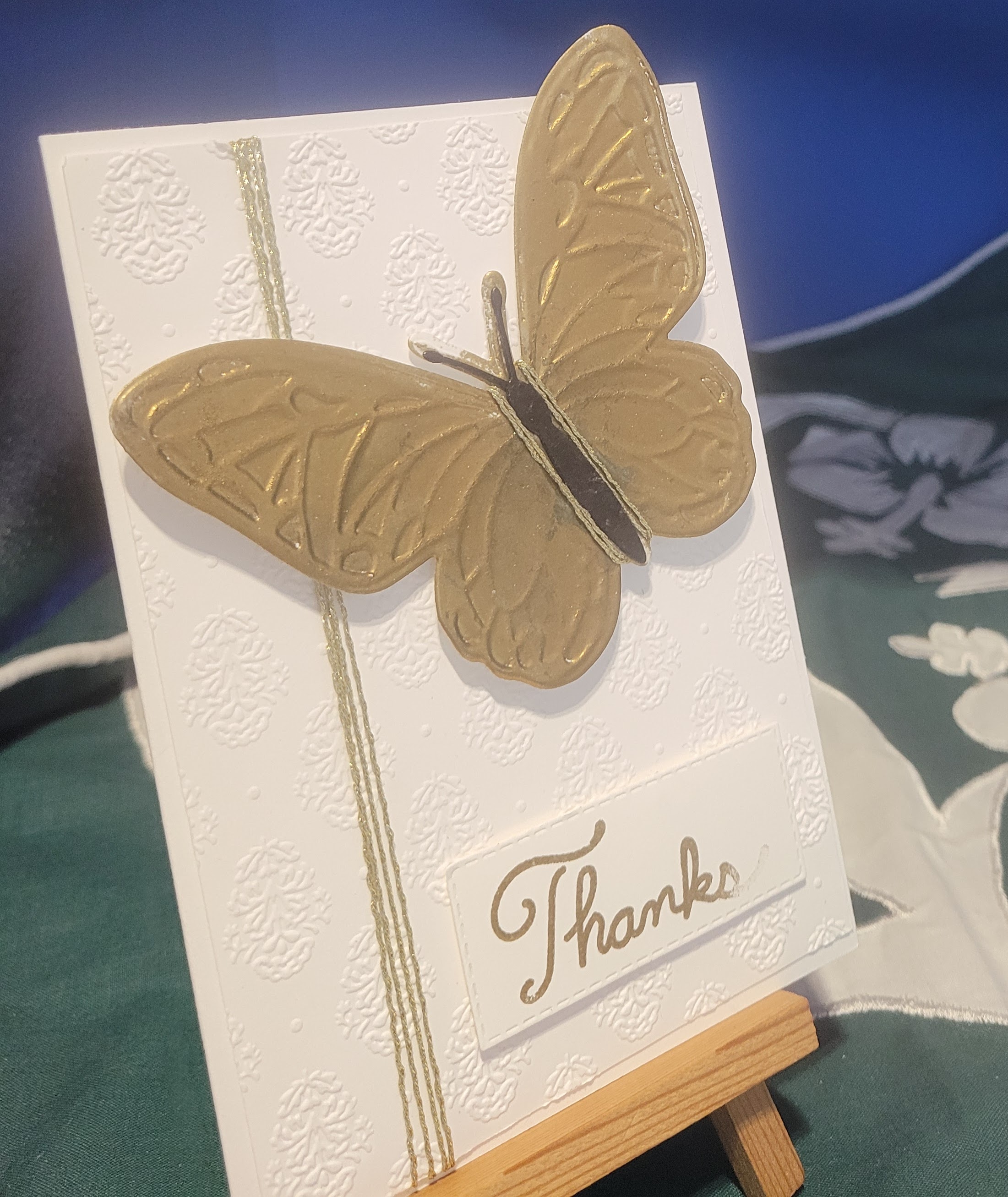 Y19 - Handcrafted Thank You Card - Luxury Damask Embossed & Gold Butterfly – Image 2