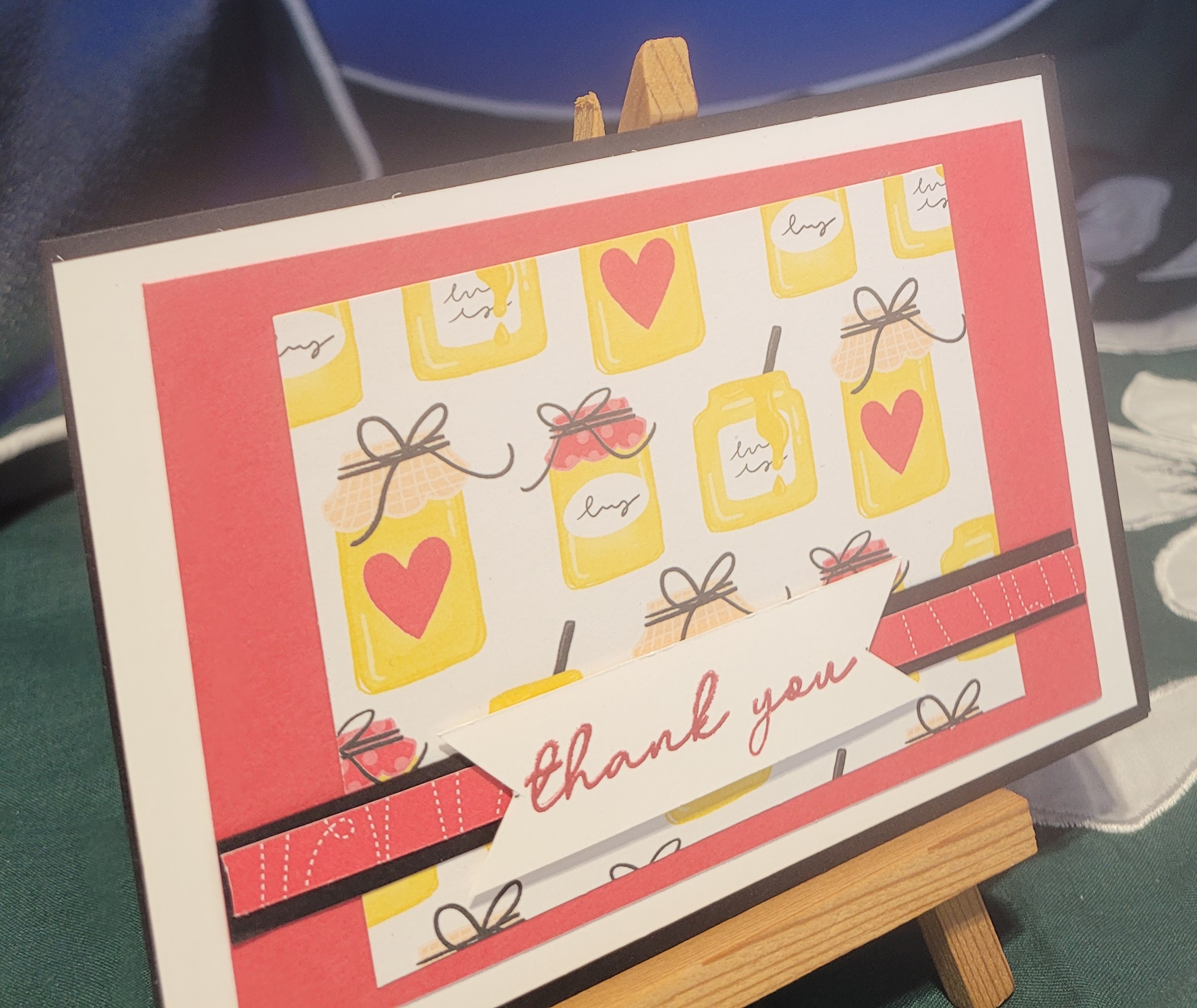 Y20 - Handcrafted Thank You Card - Honey & Jam Pots on Poppy Parade – Image 2