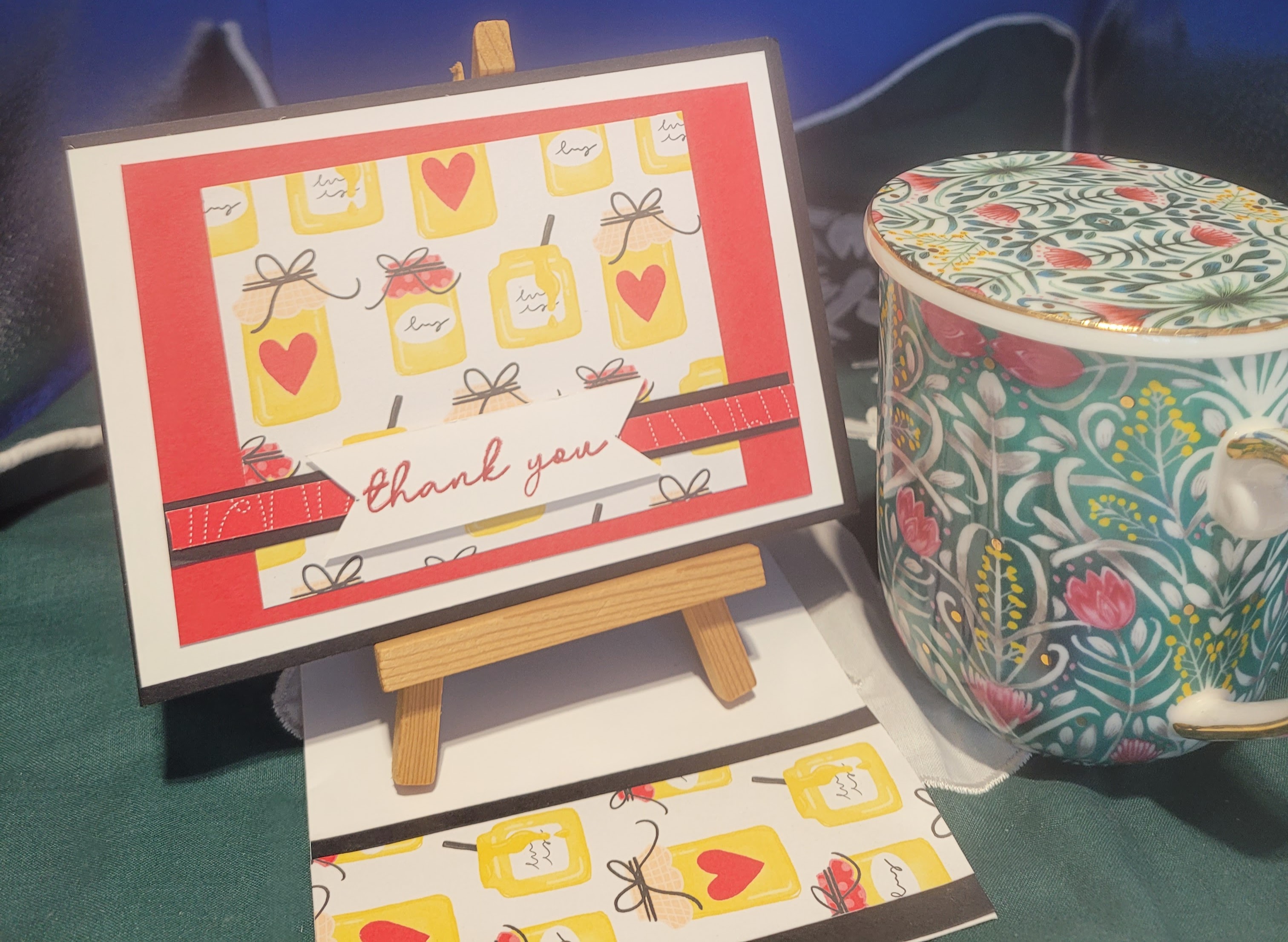 Y20 - Handcrafted Thank You Card - Honey & Jam Pots on Poppy Parade – Image 1