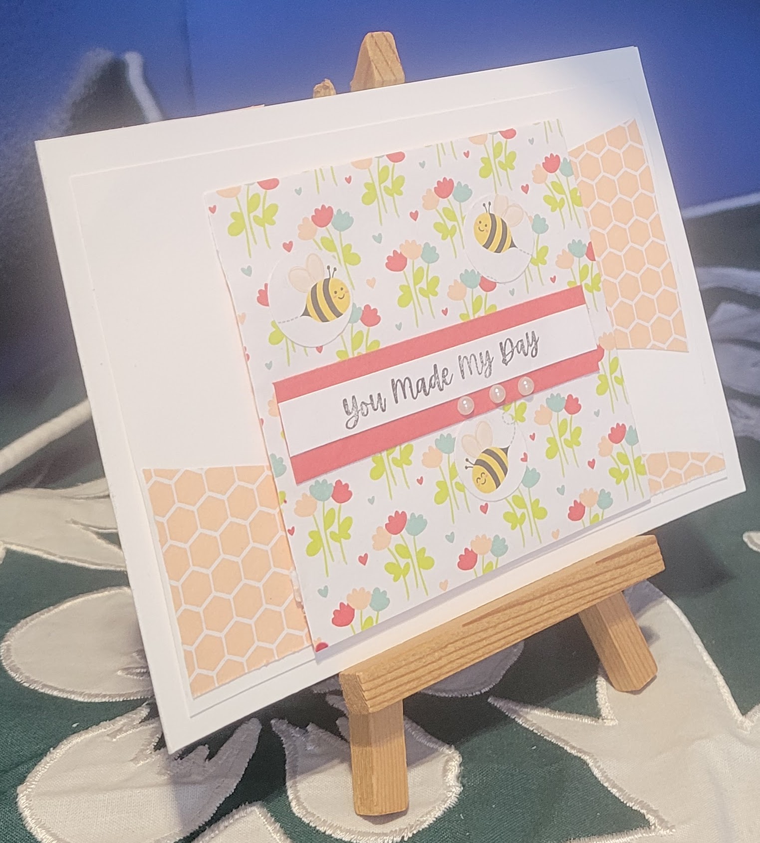 Y21 - Handcrafted Thank You Card - Buzzy Bees & Petal Pink Honeycomb – Image 2