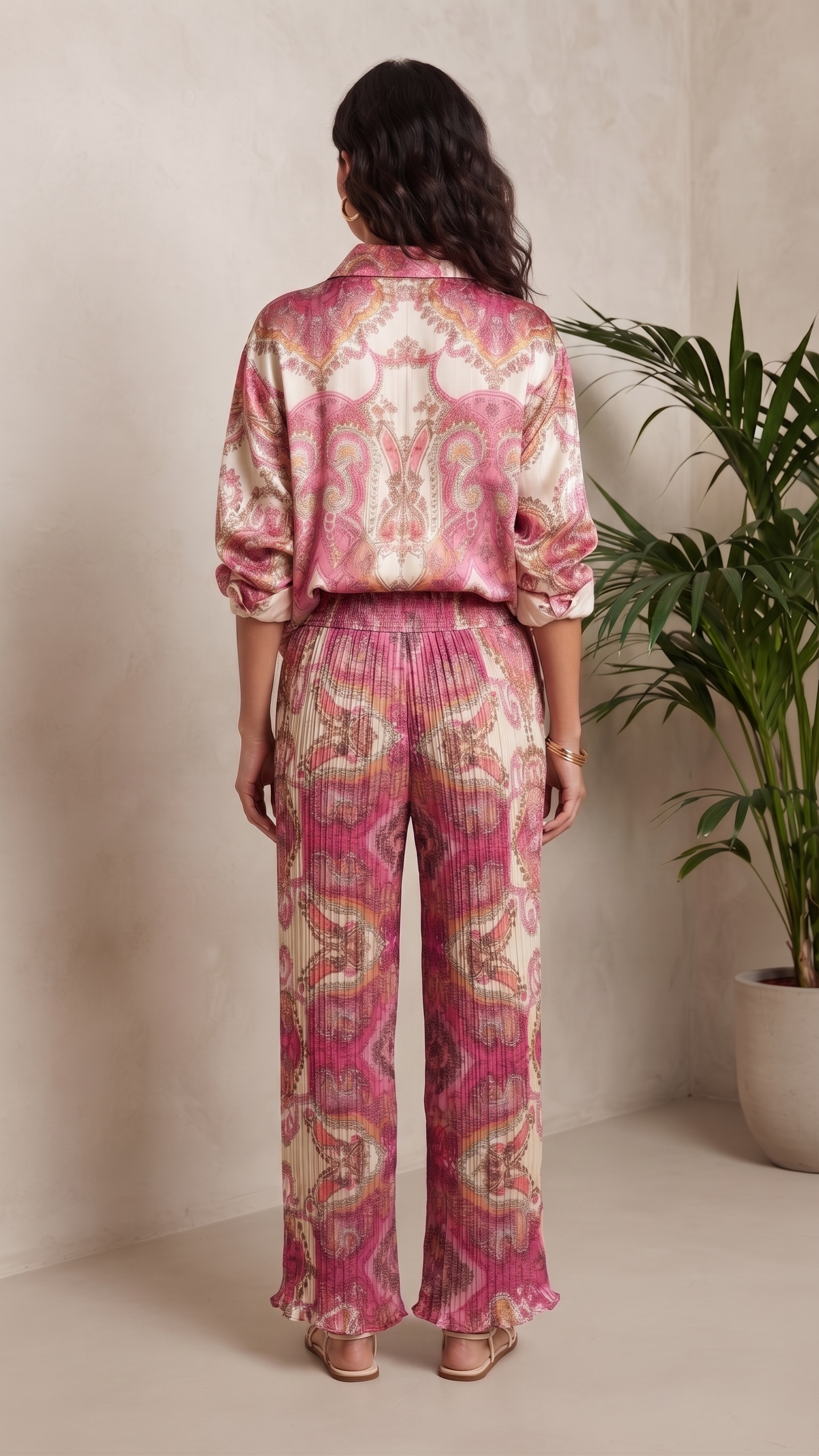 Pink Paisley Silk Top & Pants Set – Image 2