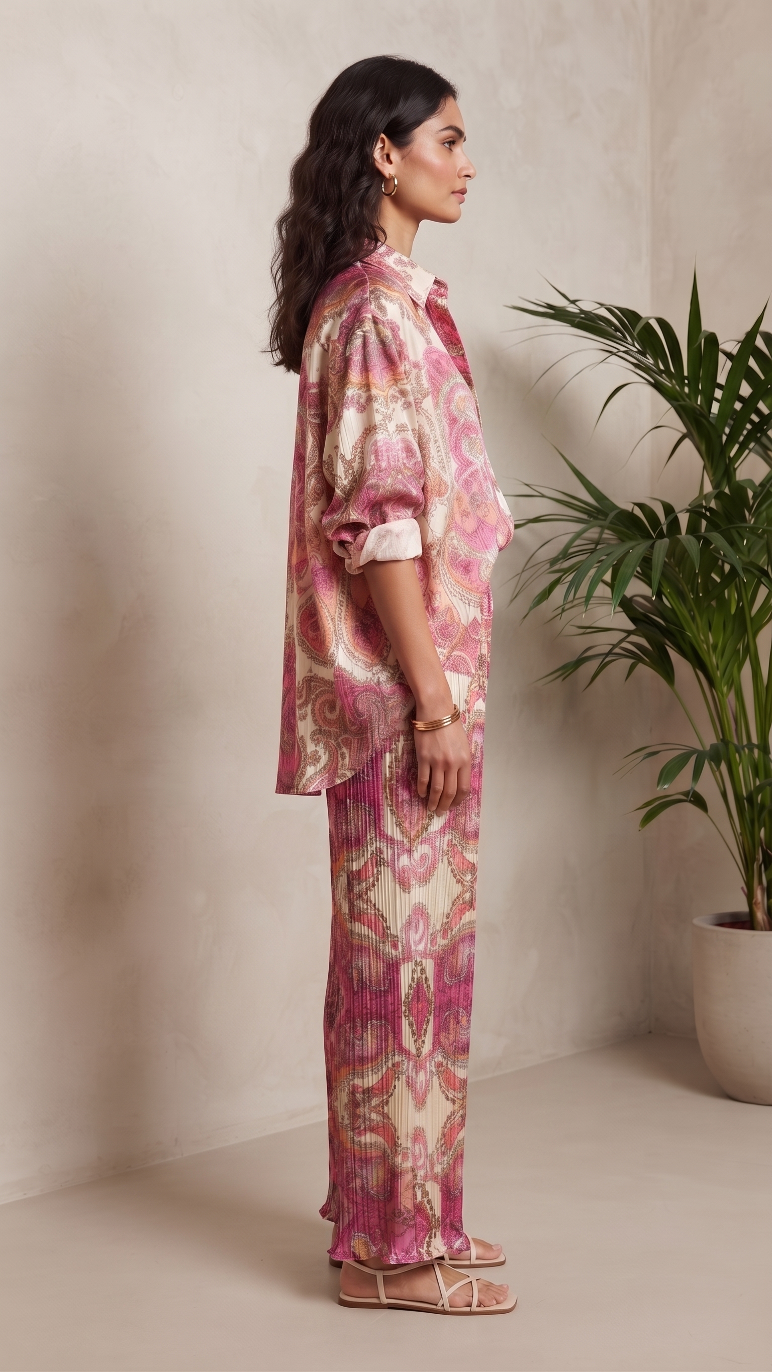 Pink Paisley Silk Top & Pants Set – Image 3