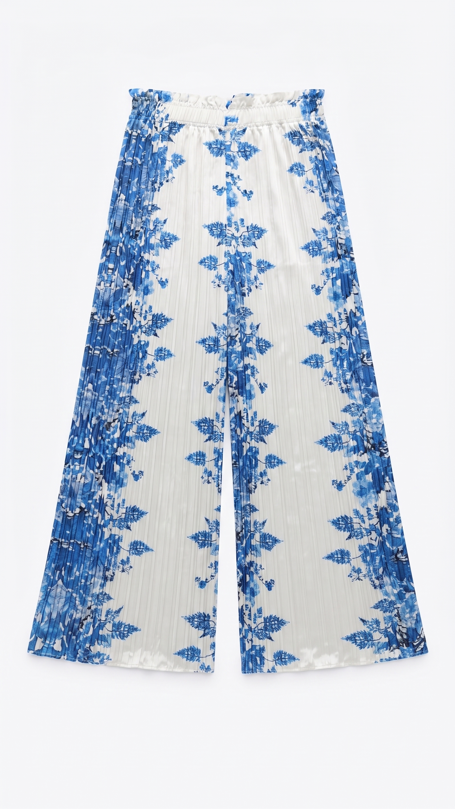 Blue Botanical Silk Top & Pleated Pants Set – Image 5