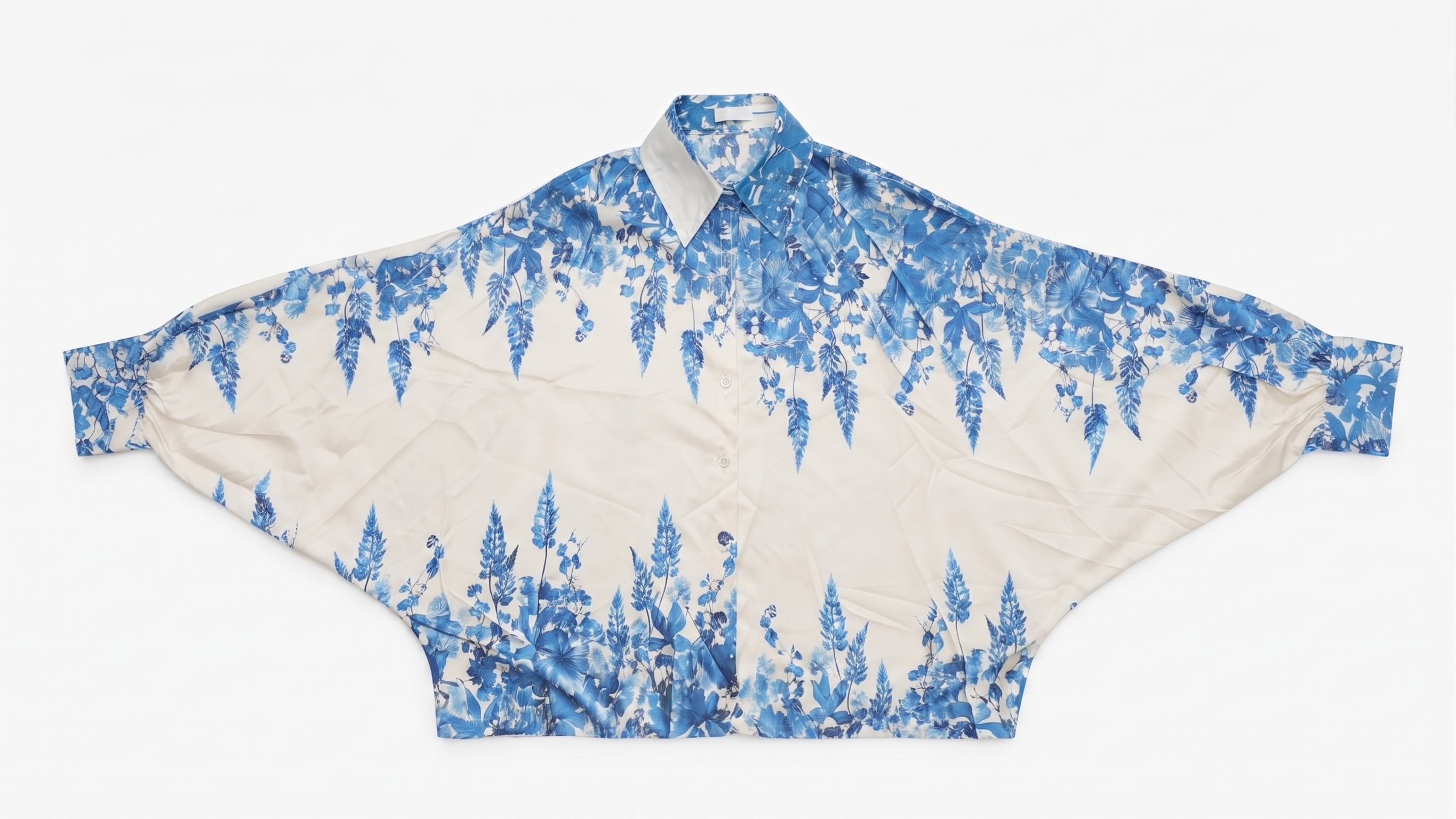 Blue Botanical Silk Top & Pleated Pants Set – Image 4