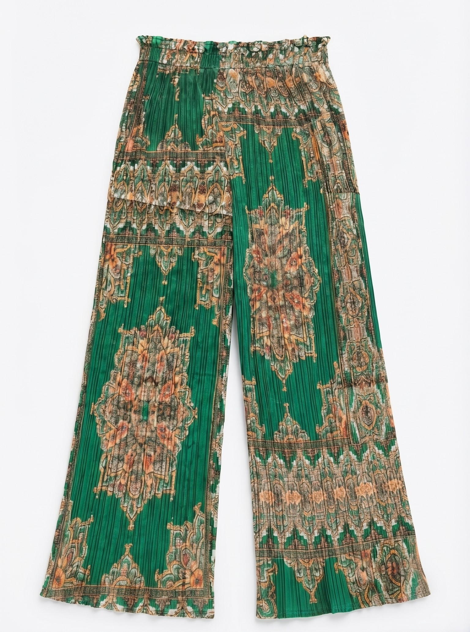 Emerald Ornamental Silk Top & Pleated Pants Set – Image 4