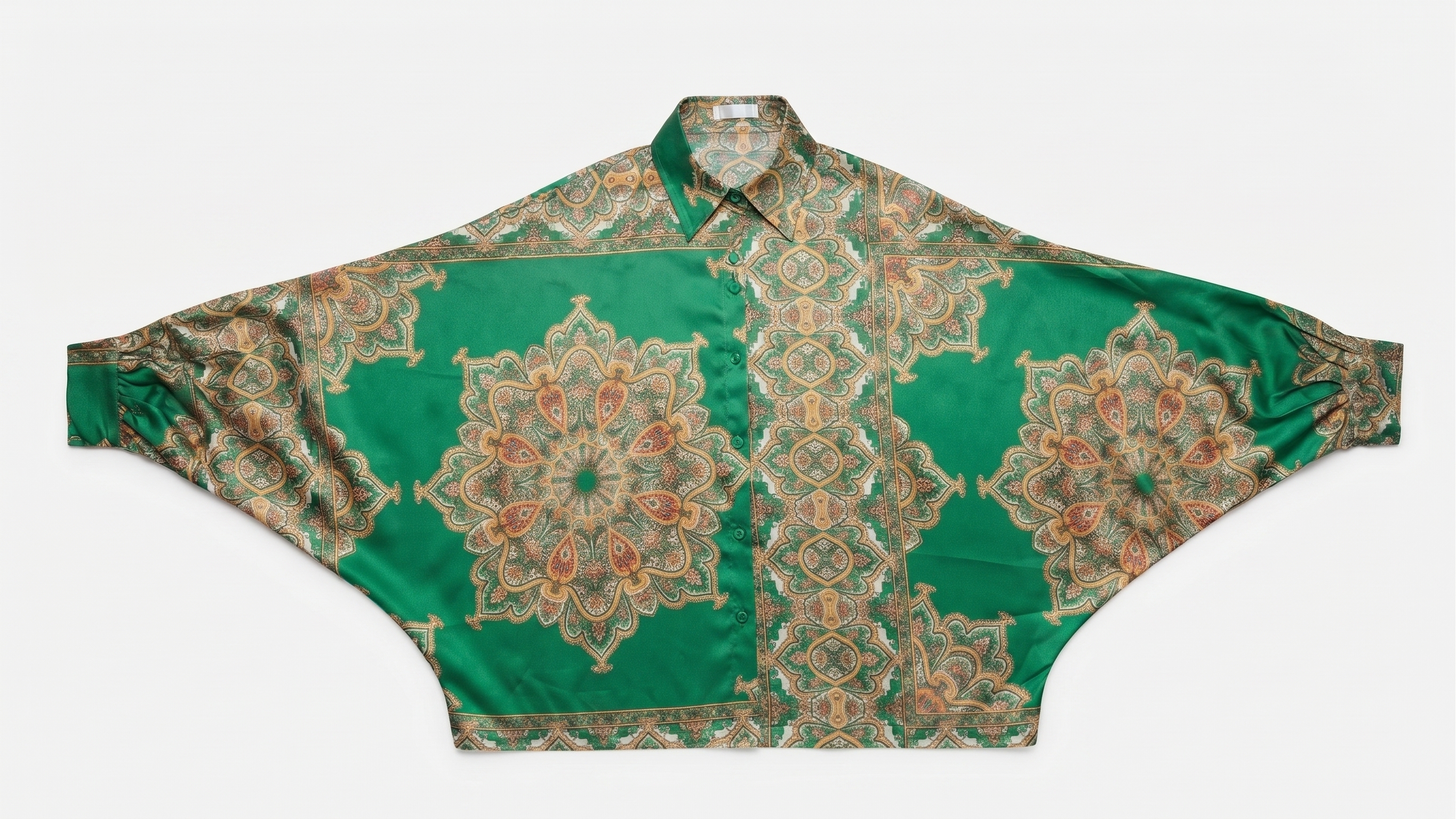 Emerald Ornamental Silk Top & Pleated Pants Set – Image 5