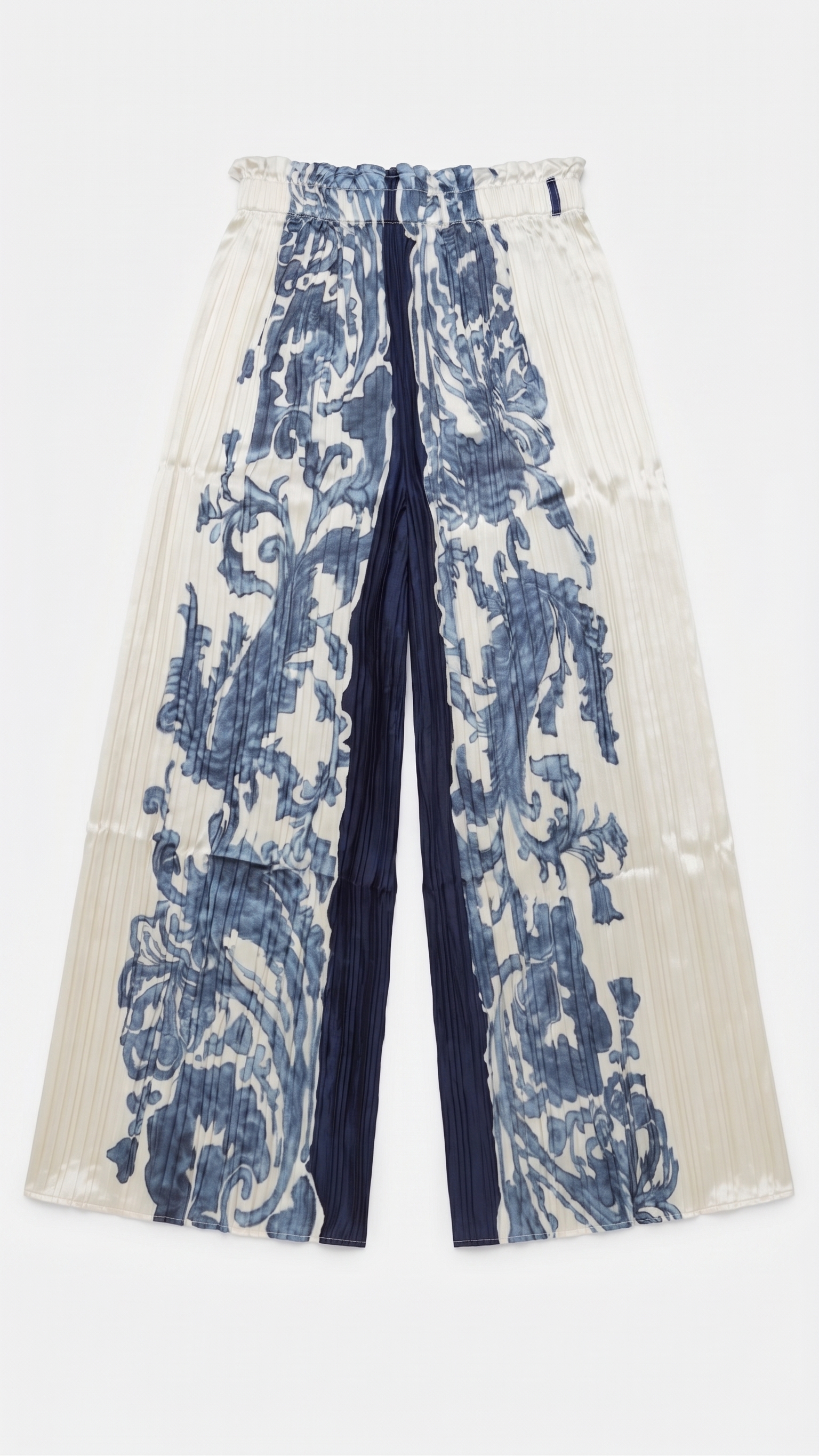 Ivory & Navy Baroque Silk Top & Pleated Pants Set – Image 5