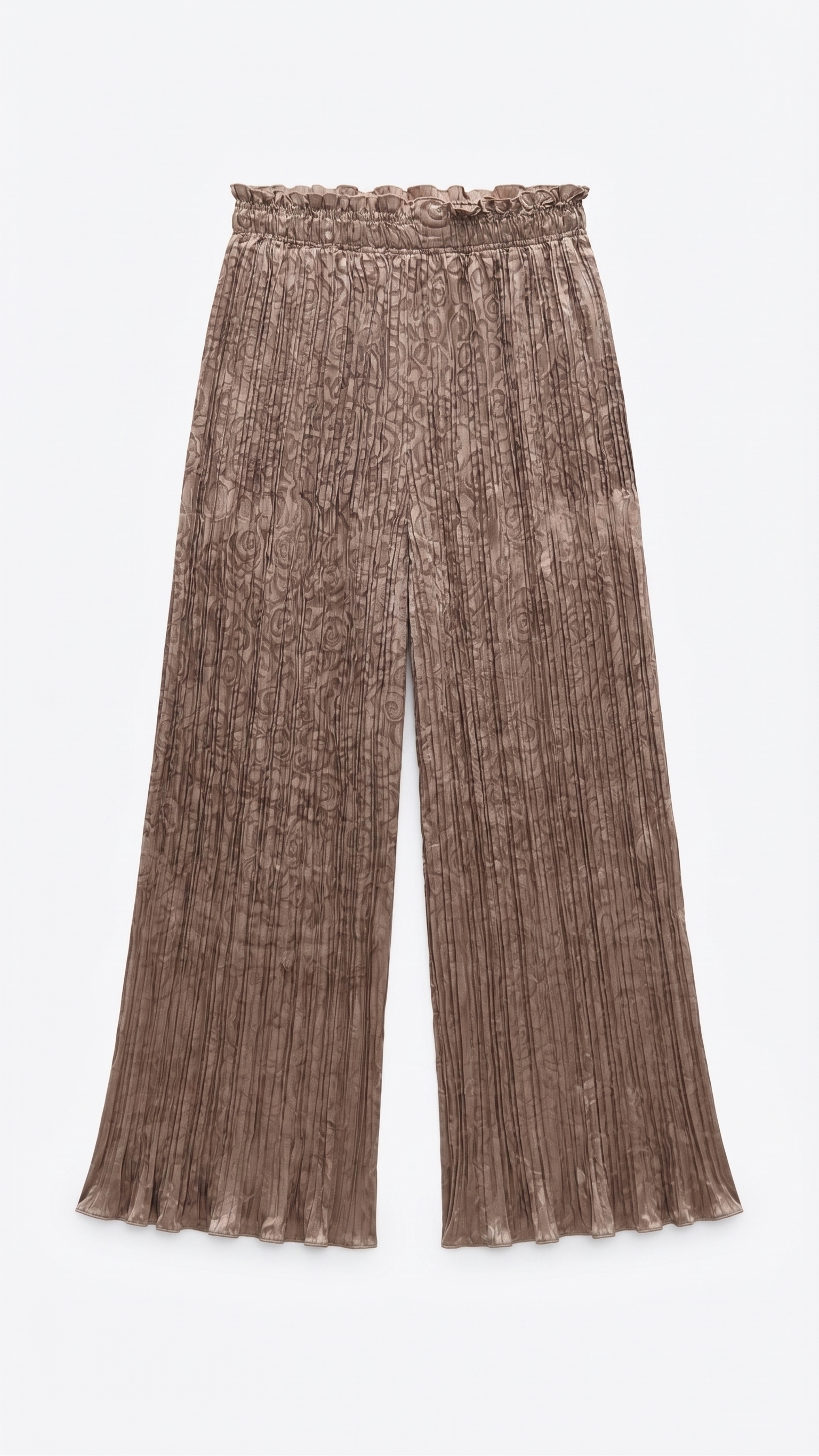 Mocha Paisley Jacquard Silk Top & Pleated Pants Set – Image 5