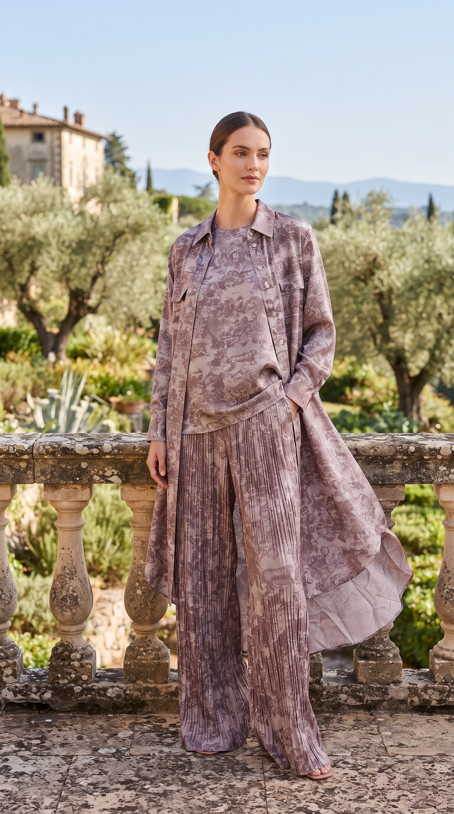 Dusty Mauve Toile Three-Piece Silk Set – Image 1