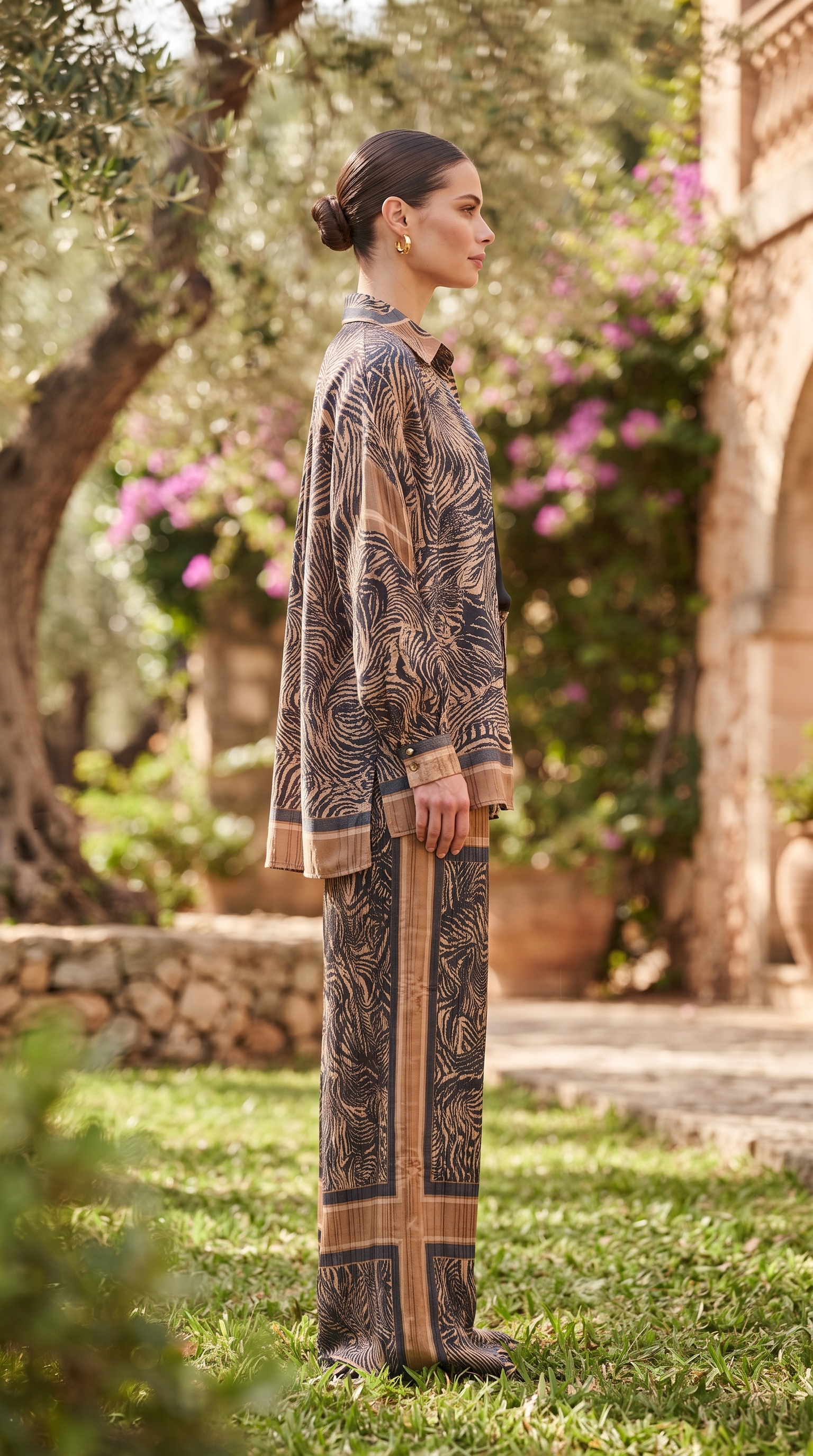 Black & Camel Zebra Print Silk Three-Piece Set – Image 2