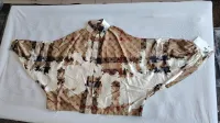 Beige Abstract Check Silk Top & Pleated Pants Set – Image 3