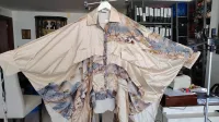 Beige Abstract Brush Print Silk Top & Pleated Pants Set – Image 4