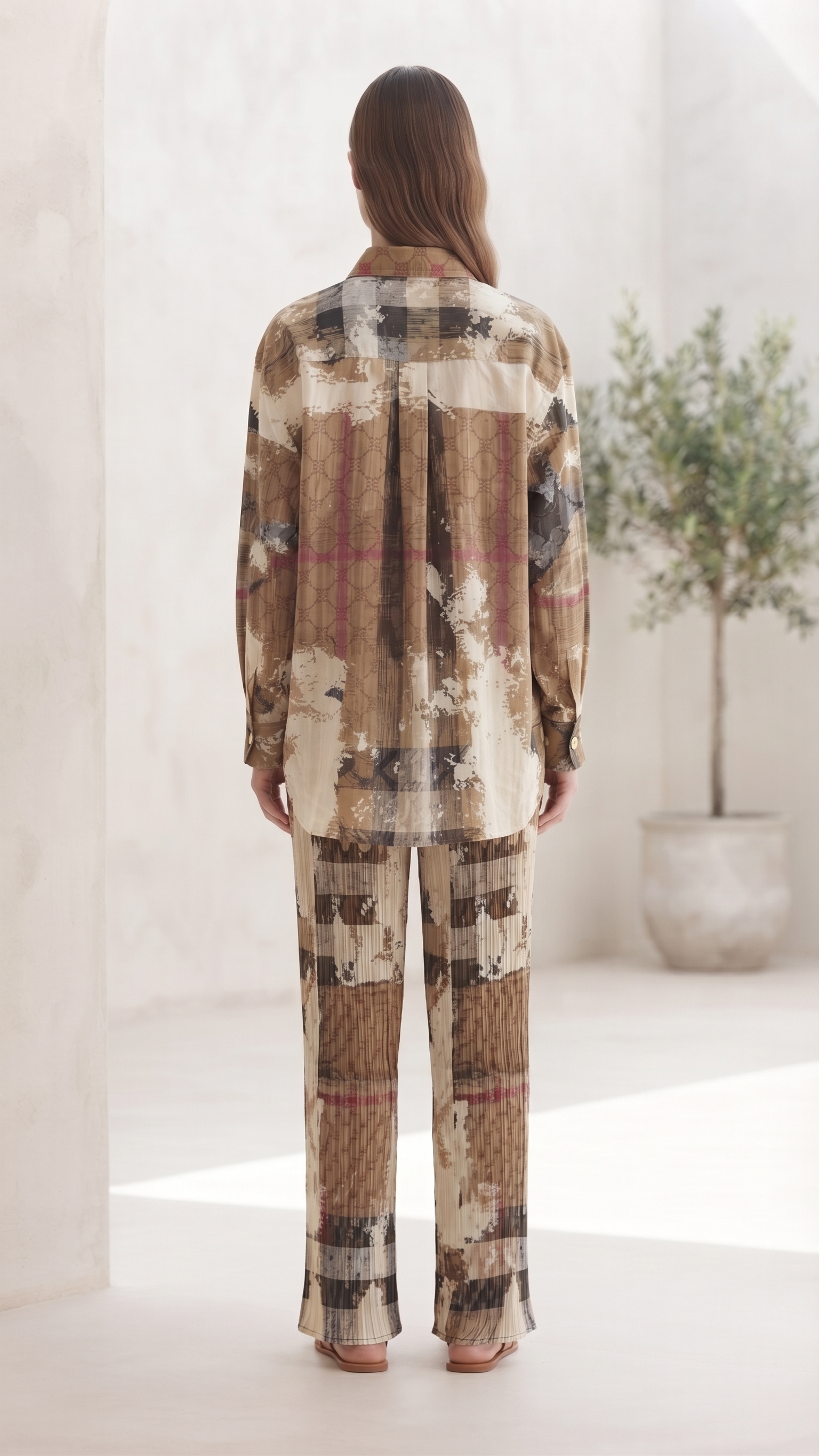 Abstract Heritage Print Top & Wide-Leg Pants Set – Image 2