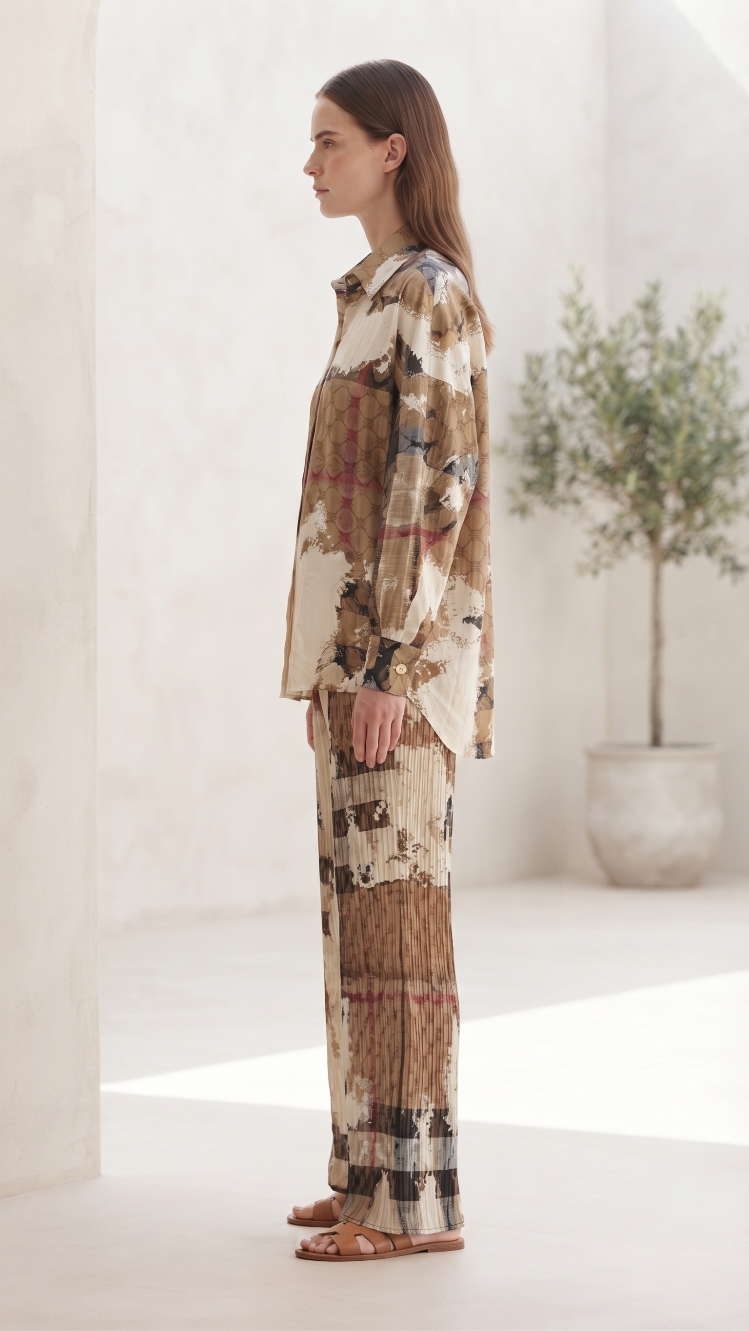 Abstract Heritage Print Top & Wide-Leg Pants Set – Image 4