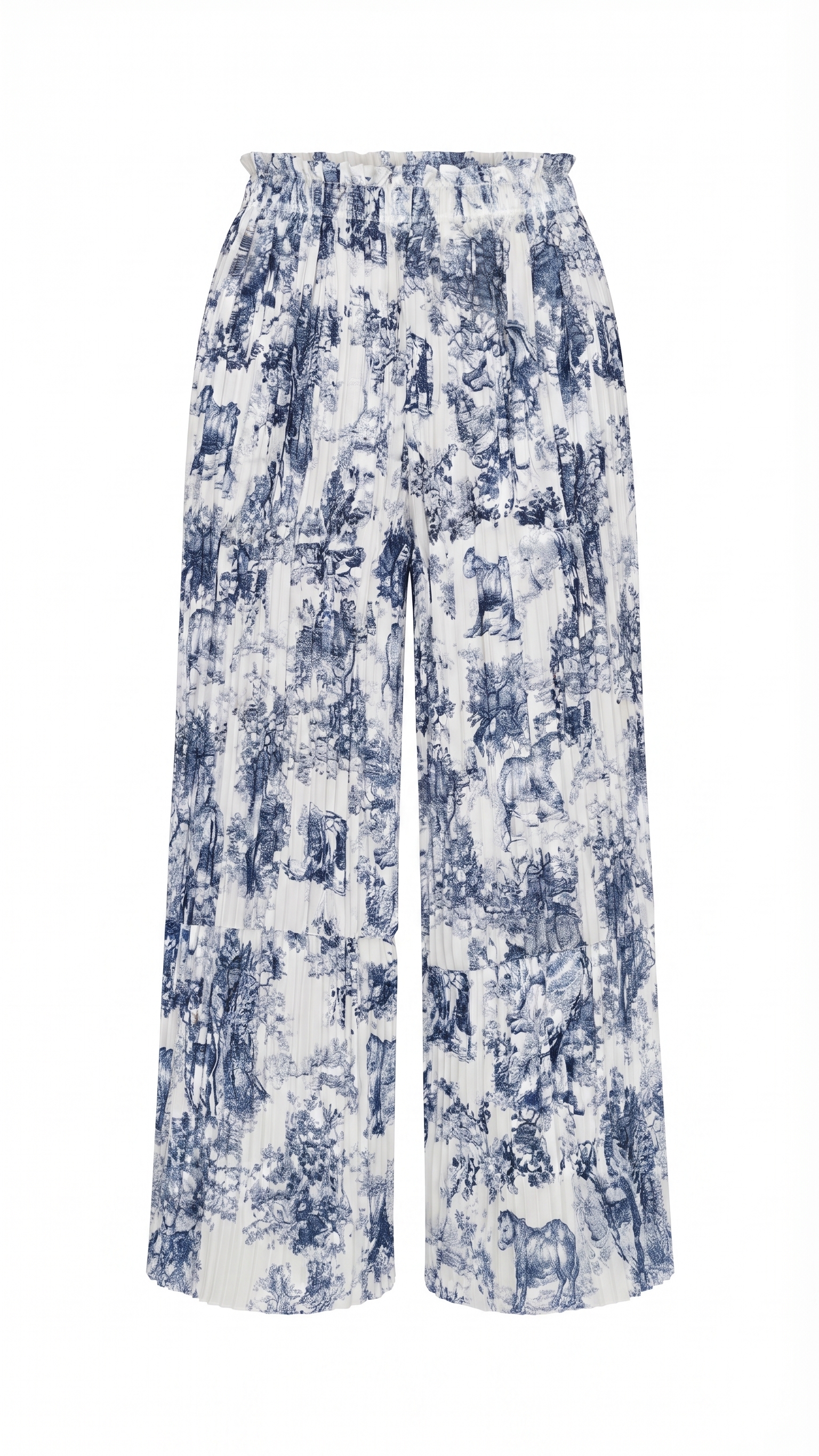 Blue Toile Print Knot Detail Pleated Top & Pants Set – Image 5