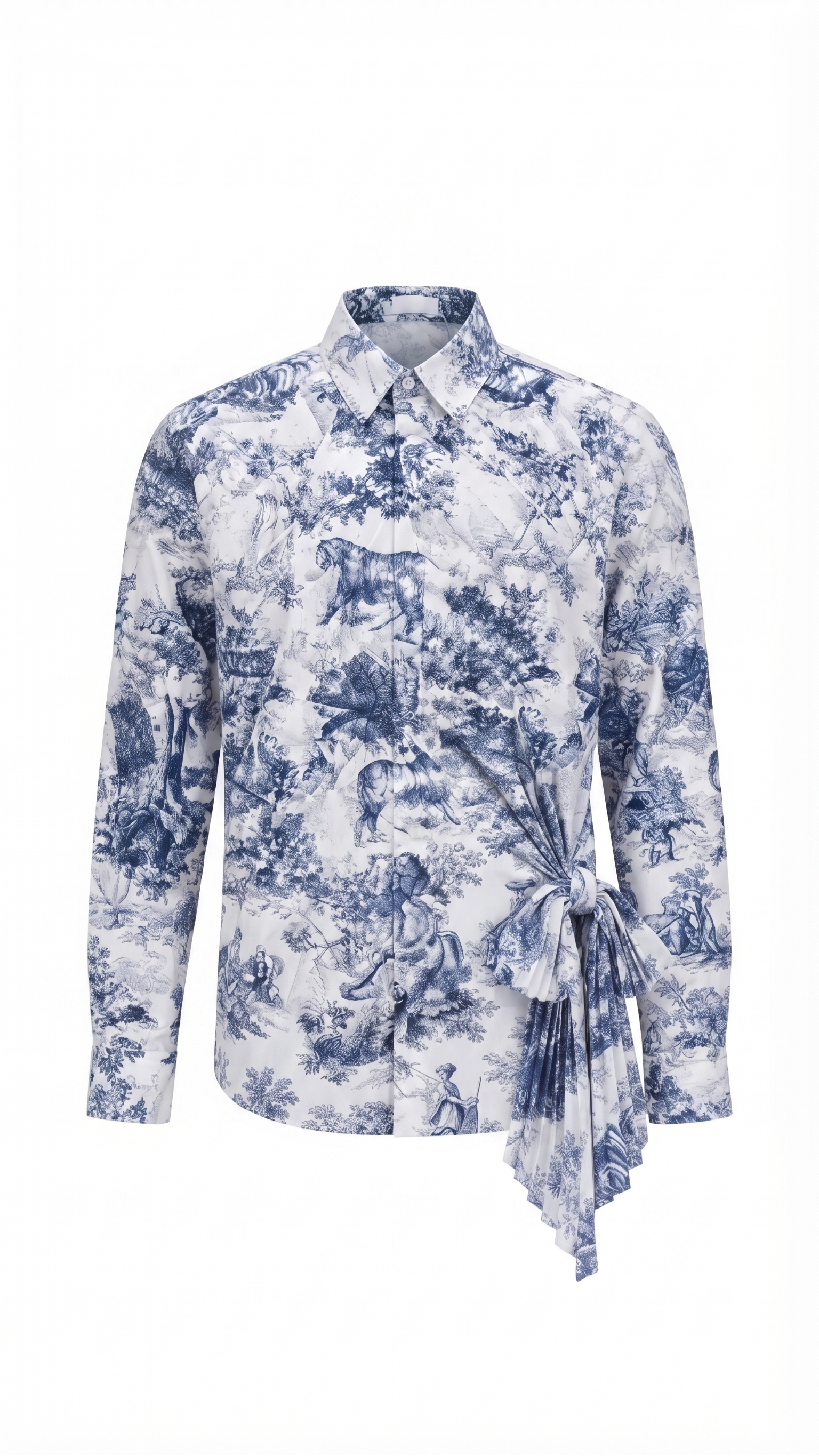 Blue Toile Print Knot Detail Pleated Top & Pants Set – Image 4