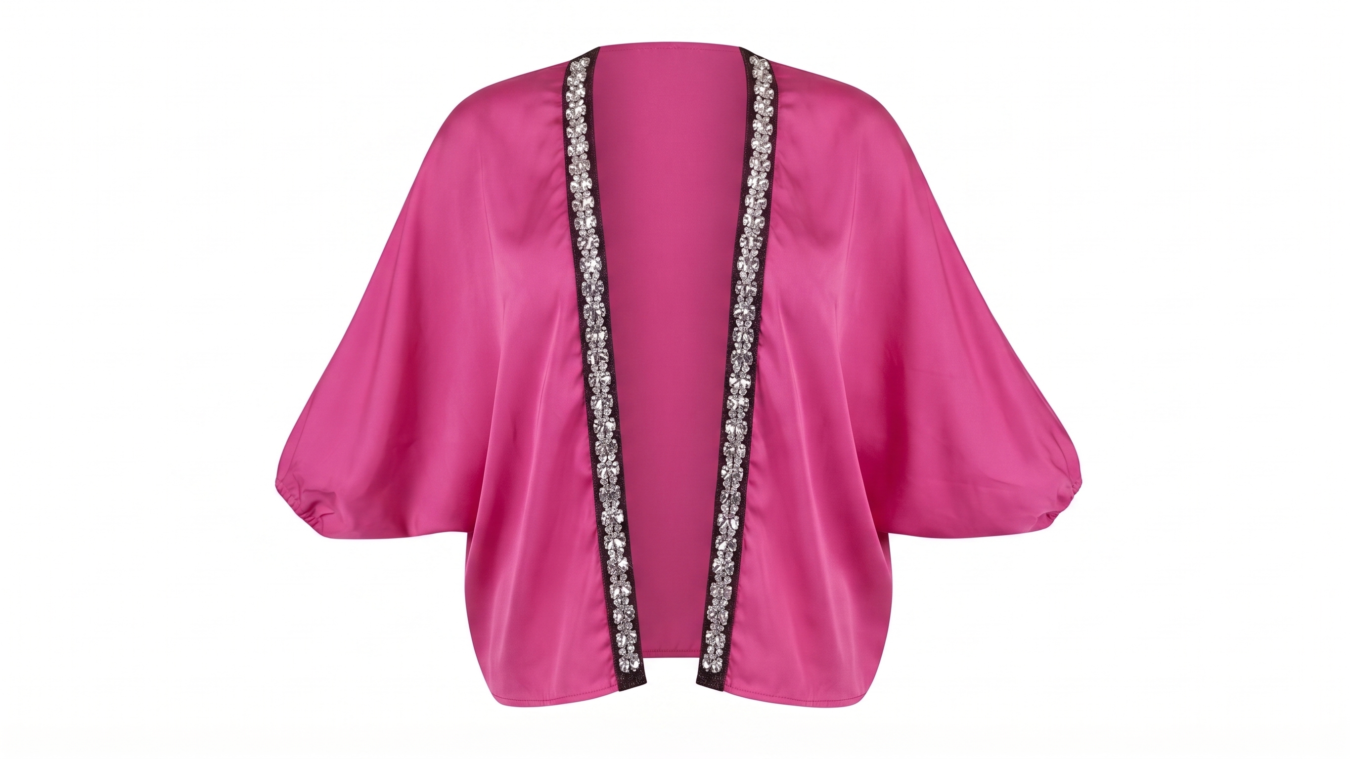 Fuchsia Embroidered Trim Kaftan & Pleated Pants Set – Image 2