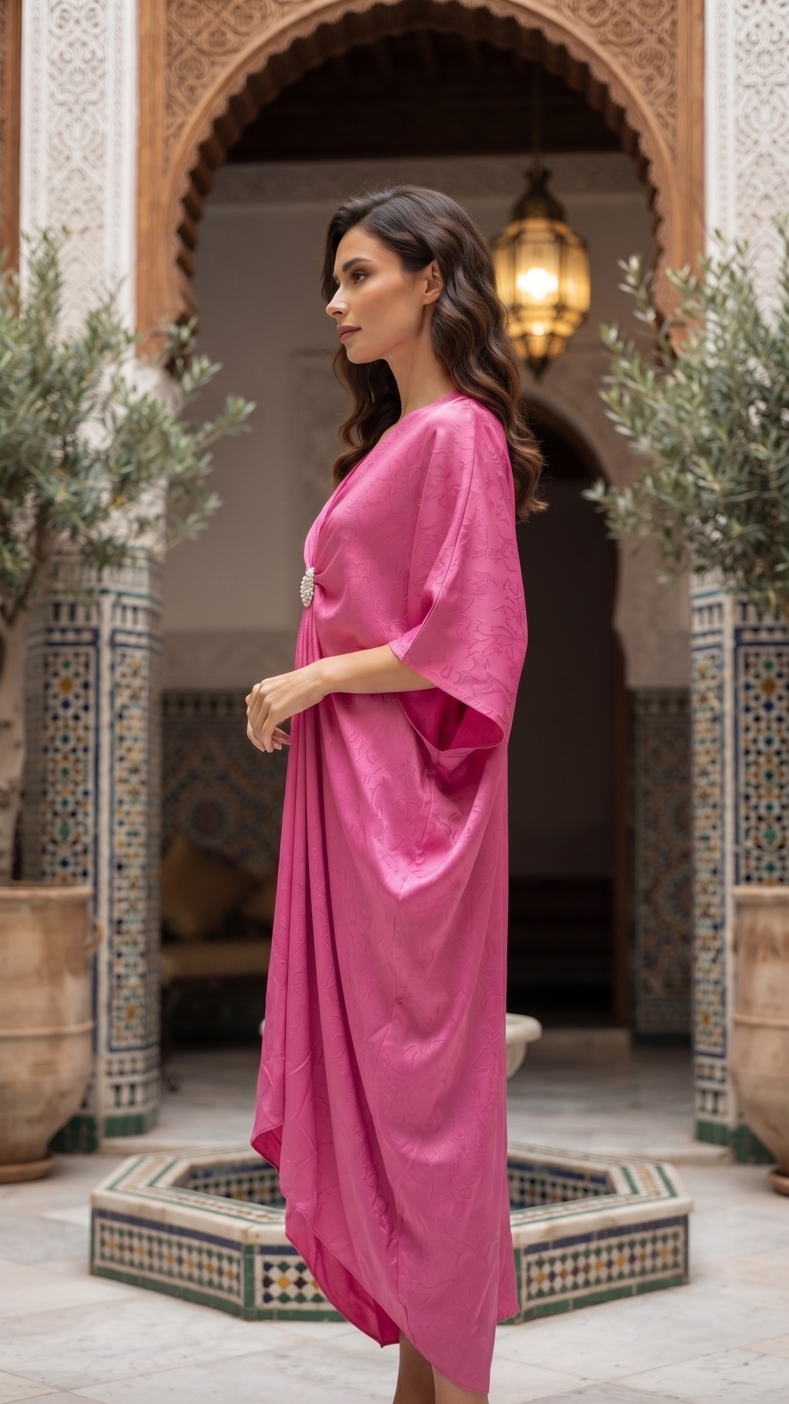 Fuchsia Embossed Draped Kaftan – Image 3