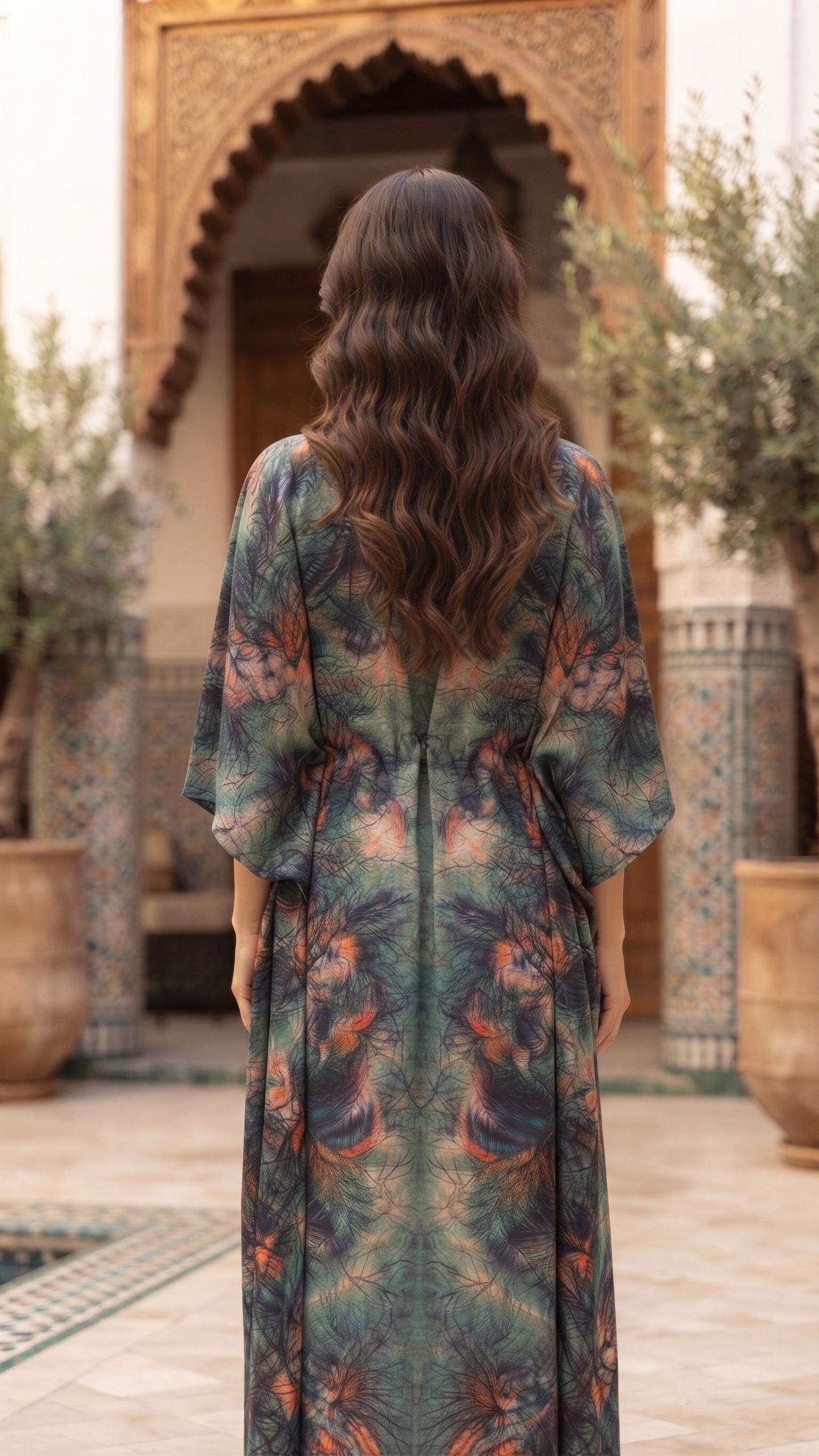 Teal Botanical Draped Kaftan – Image 2
