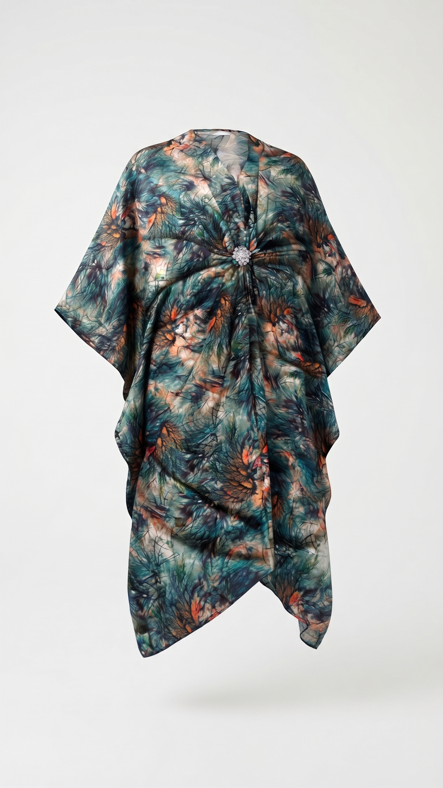 Teal Botanical Draped Kaftan – Image 4