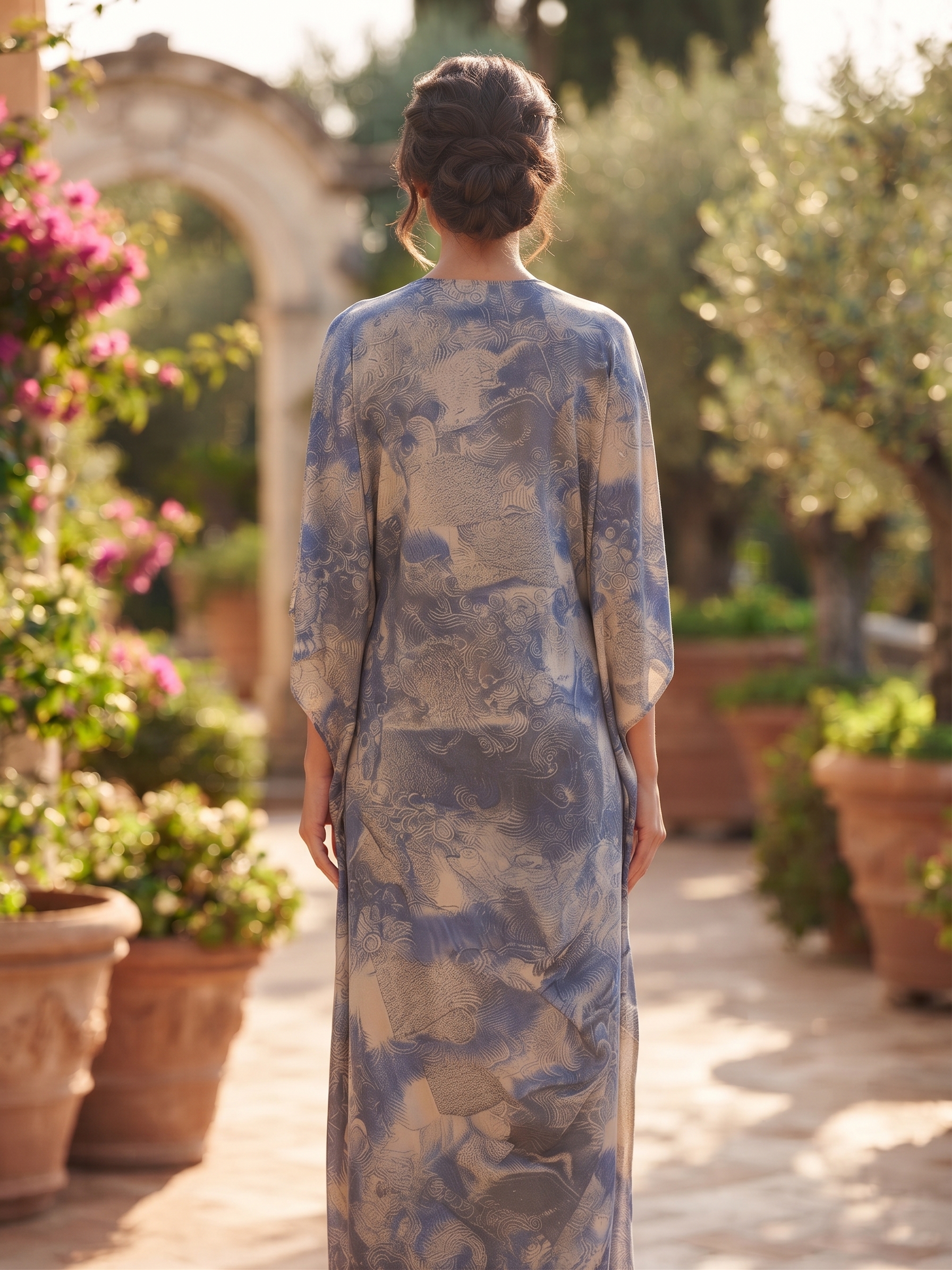 Blue Botanical Draped Kaftan – Image 2