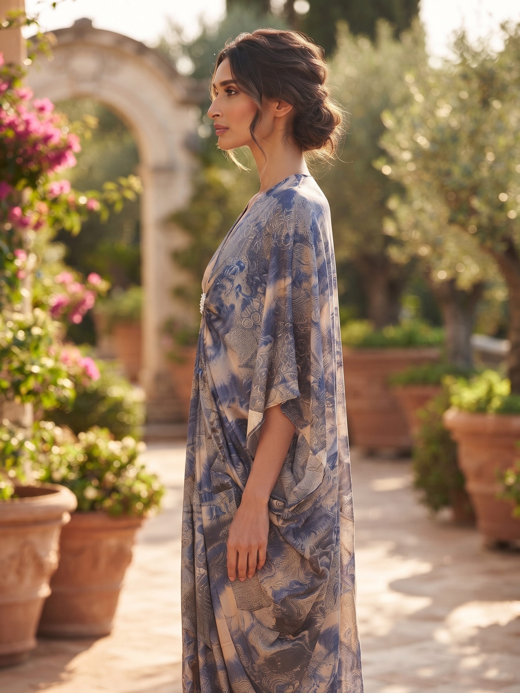Blue Botanical Draped Kaftan – Image 4