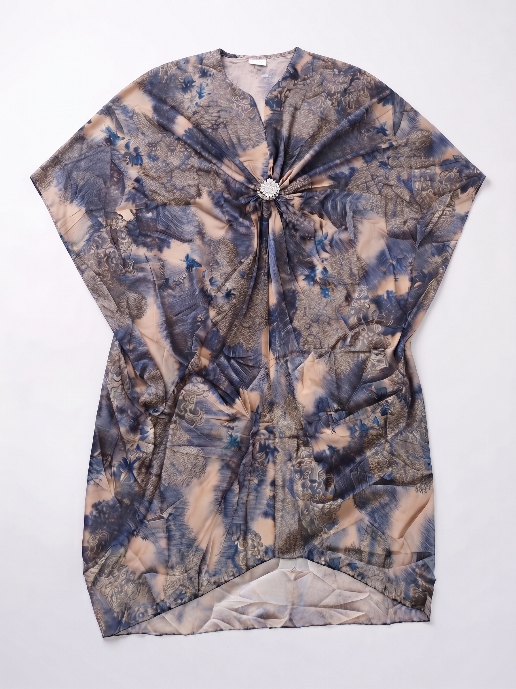 Blue Botanical Draped Kaftan – Image 3