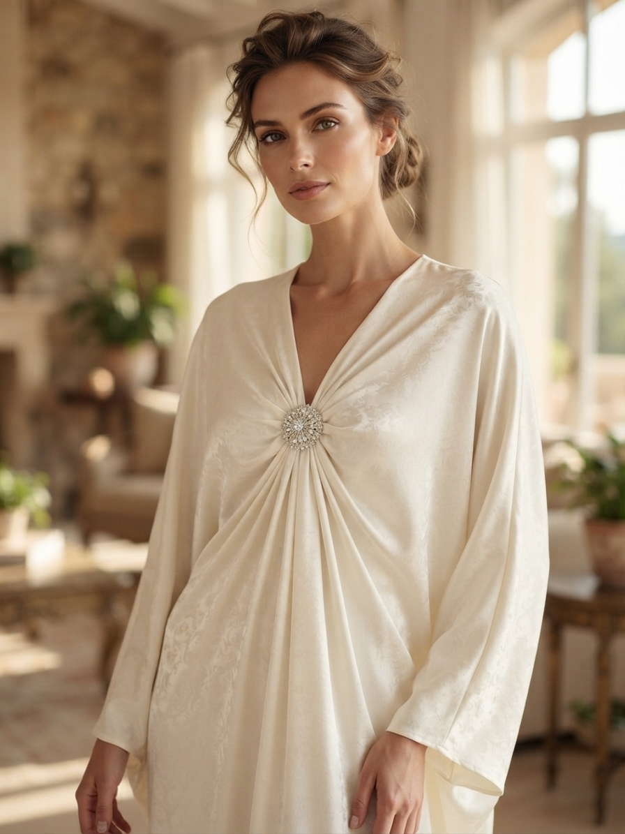 Ivory Embellished Draped Kaftan – Image 1