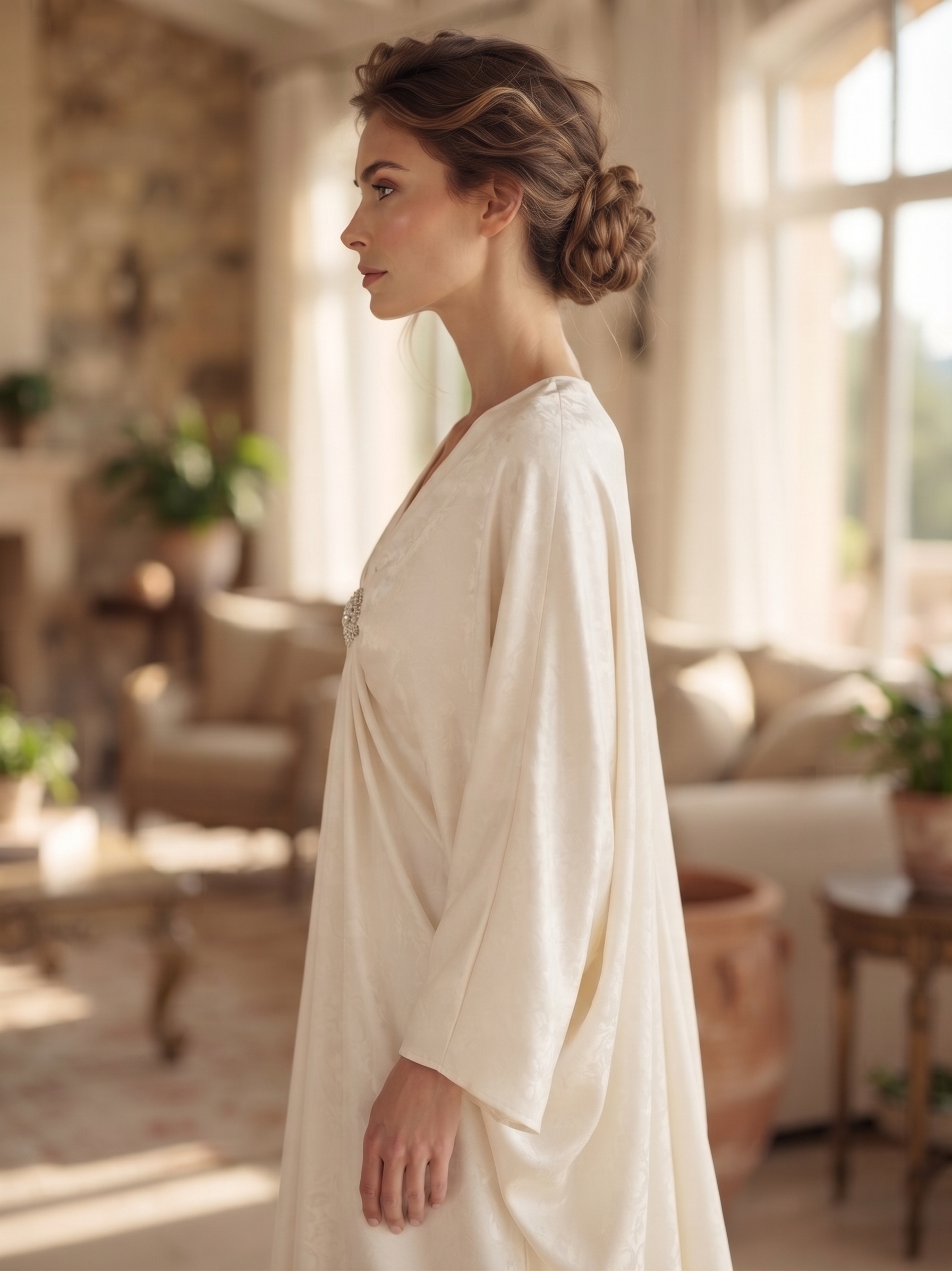 Ivory Embellished Draped Kaftan – Image 3