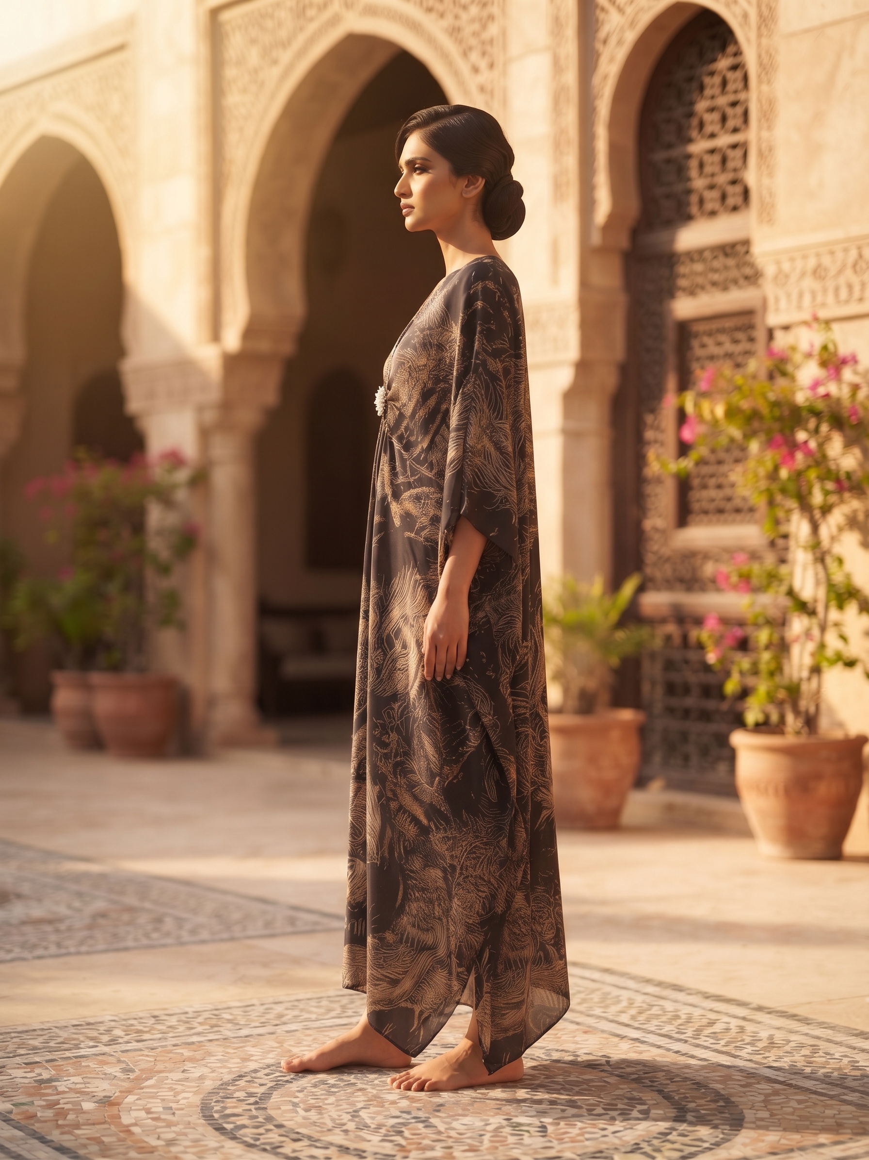 Black & Gold Ornamental Draped Kaftan – Image 2