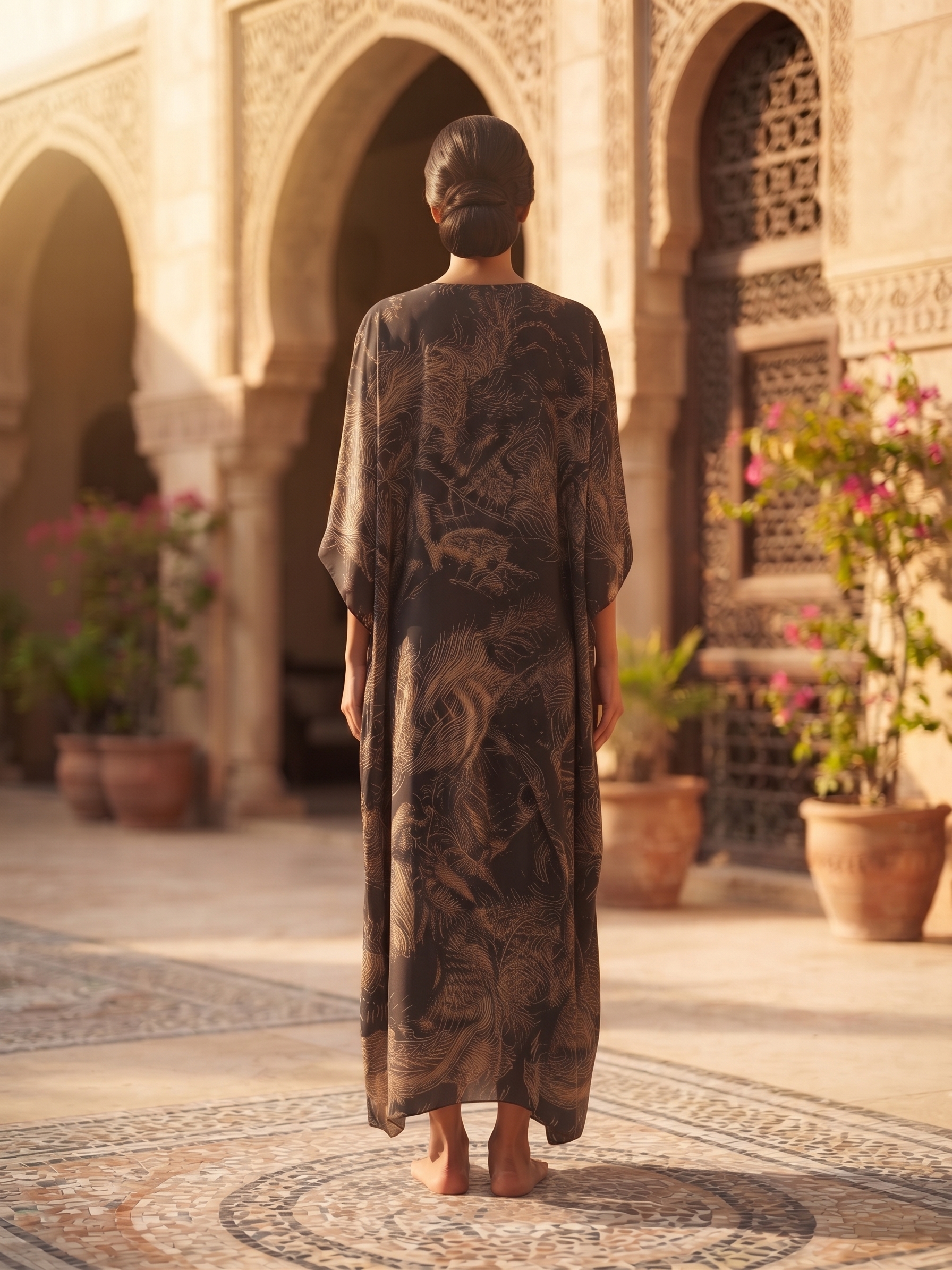 Black & Gold Ornamental Draped Kaftan – Image 3