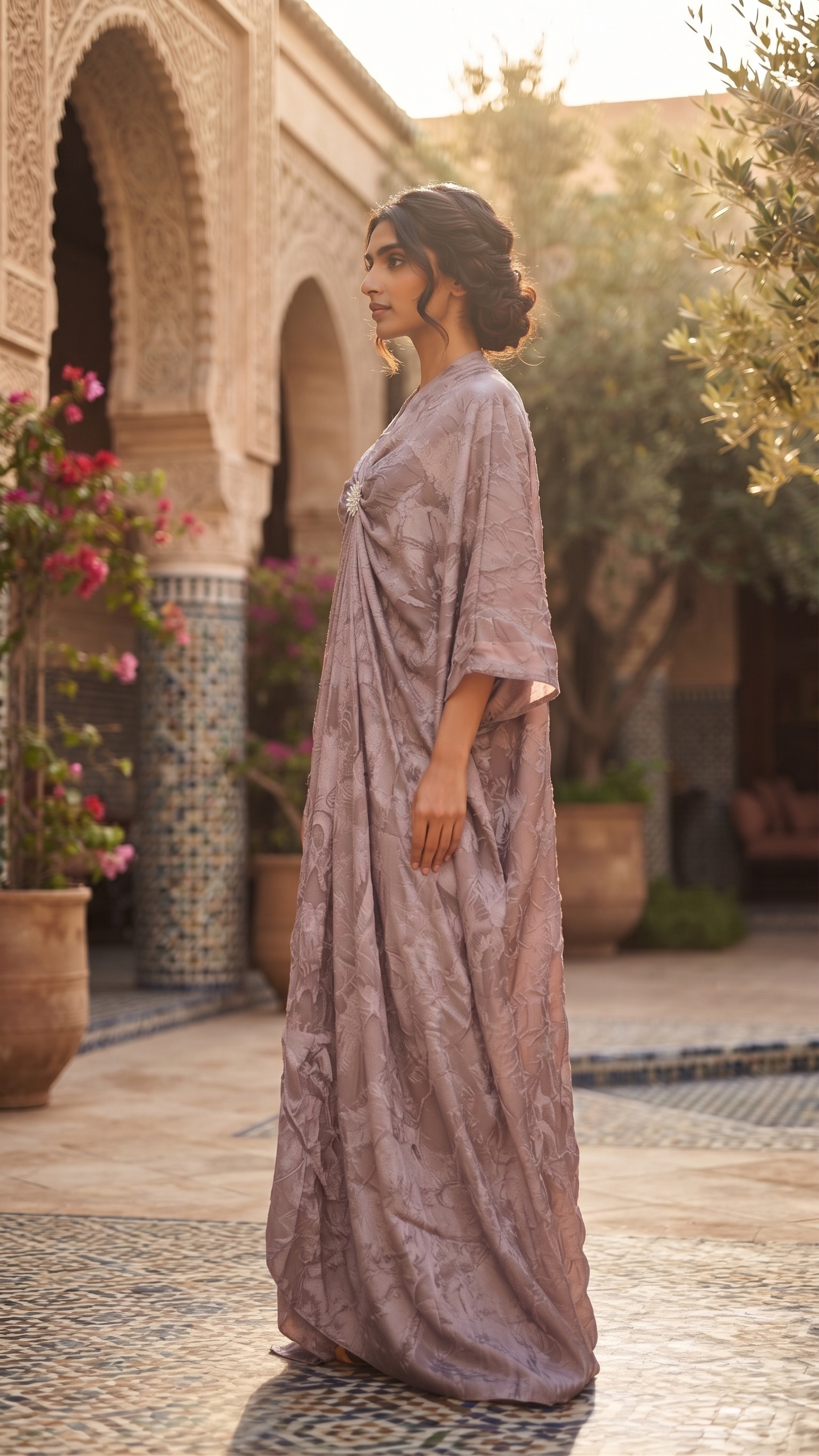 Dusty Lavender Embellished Draped Kaftan – Image 4