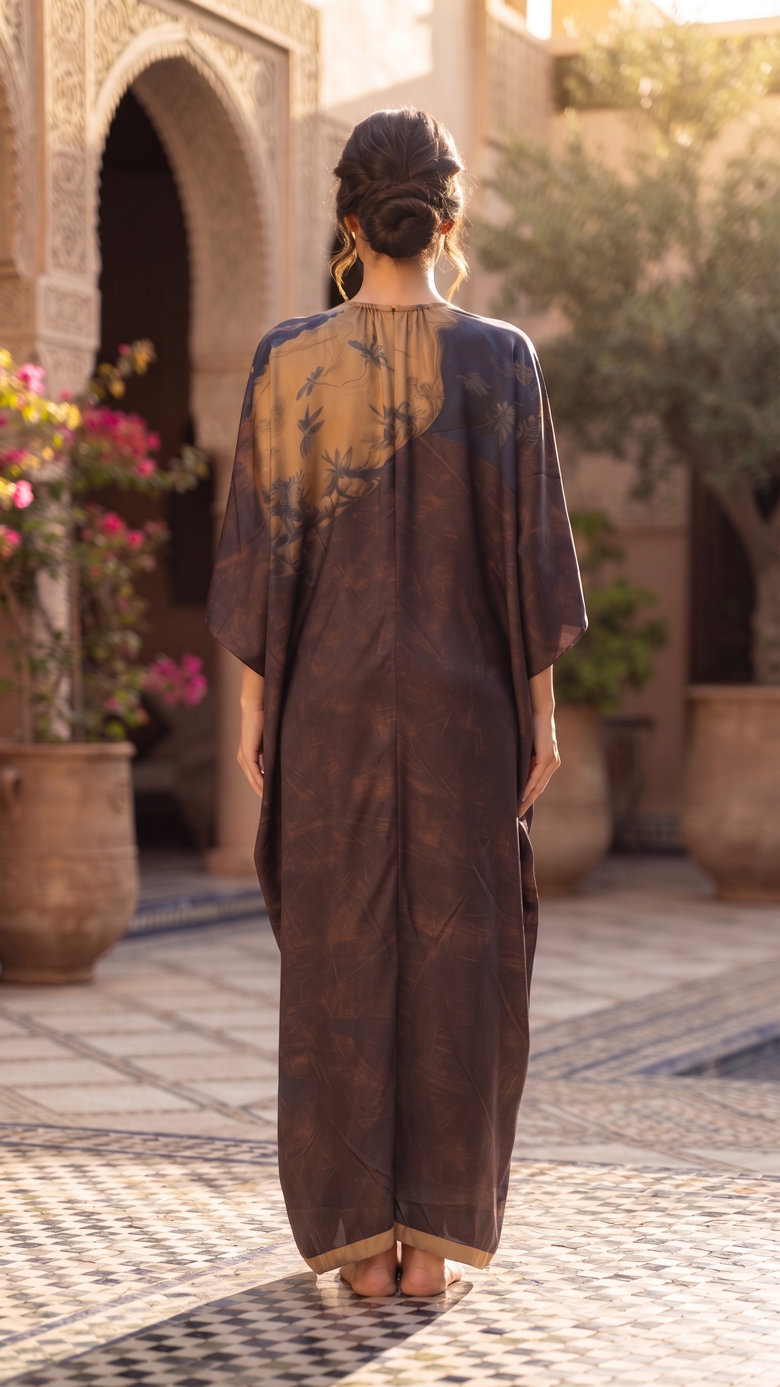 Mocha Botanical Embellished Draped Kaftan – Image 4