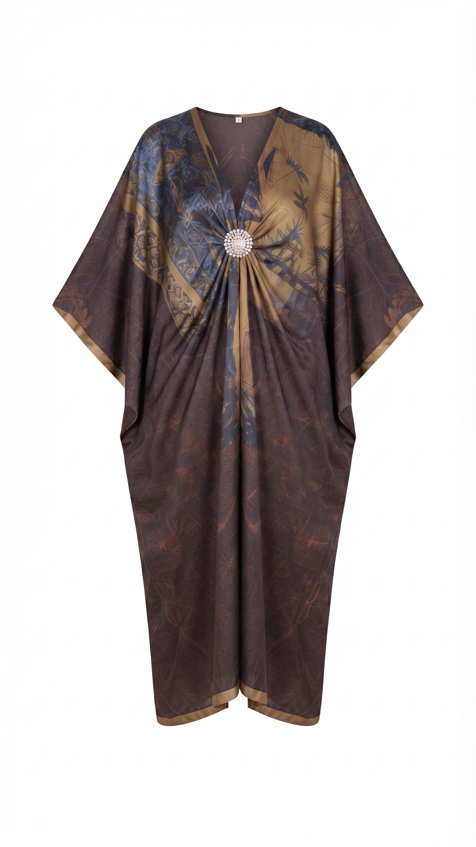 Mocha Botanical Embellished Draped Kaftan – Image 2