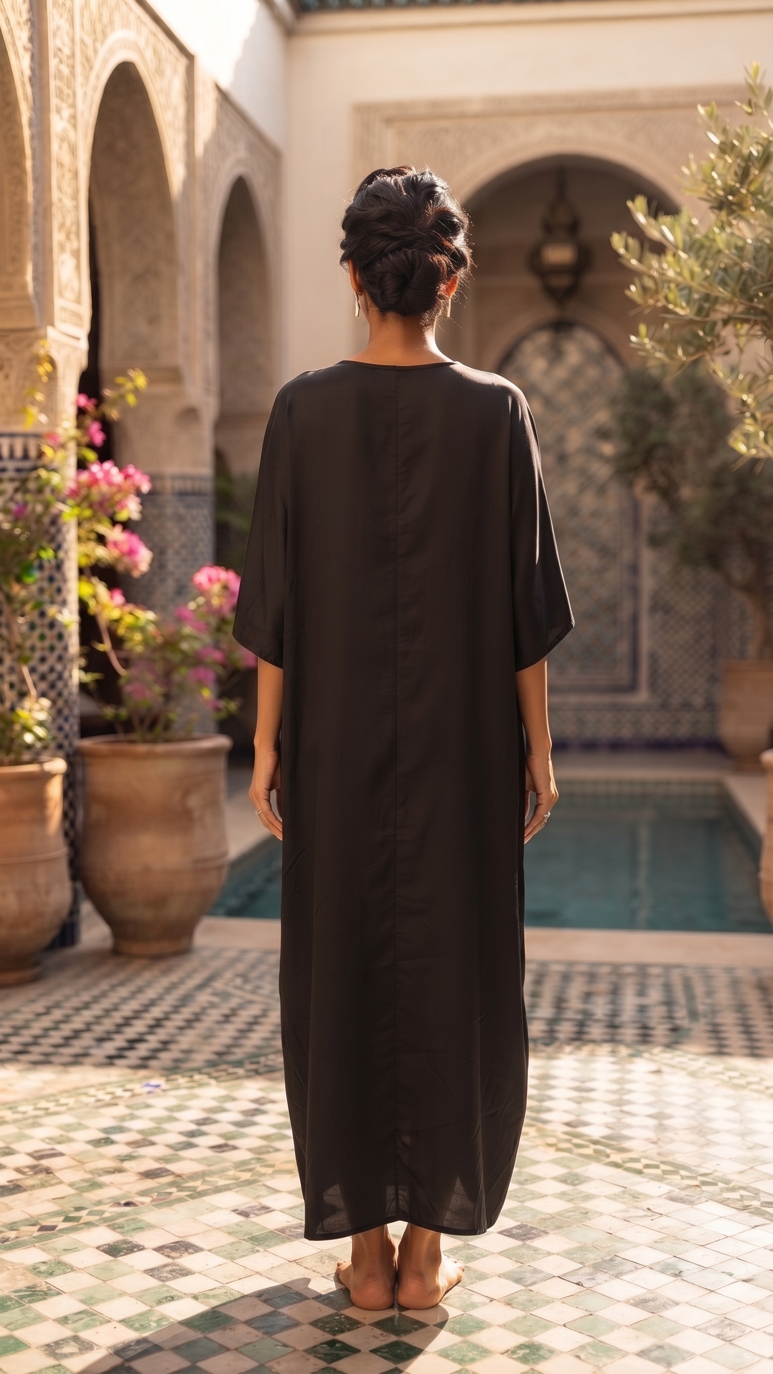 Black Draped Embellished Kaftan – Image 2