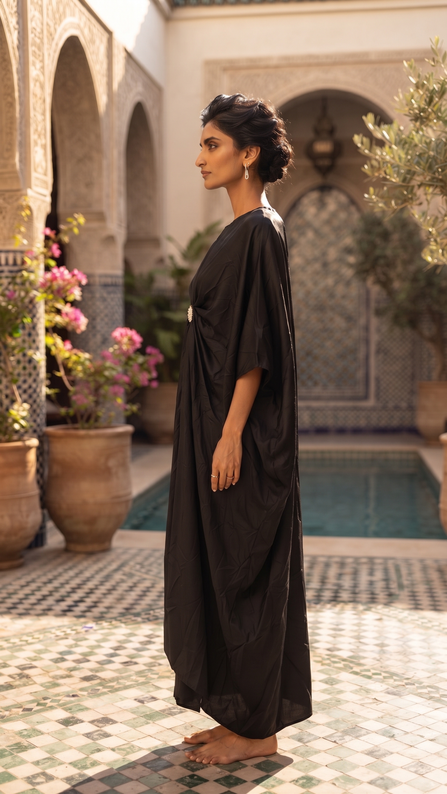 Black Draped Embellished Kaftan – Image 3