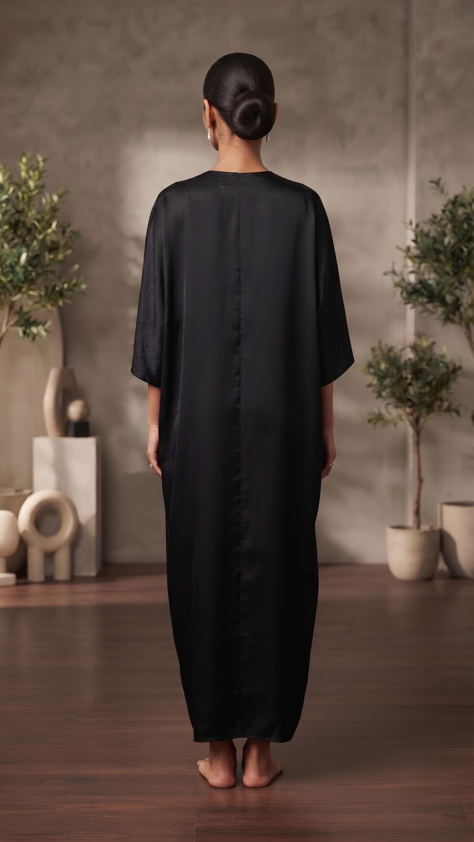 Black Textured Draped Kaftan – Image 2