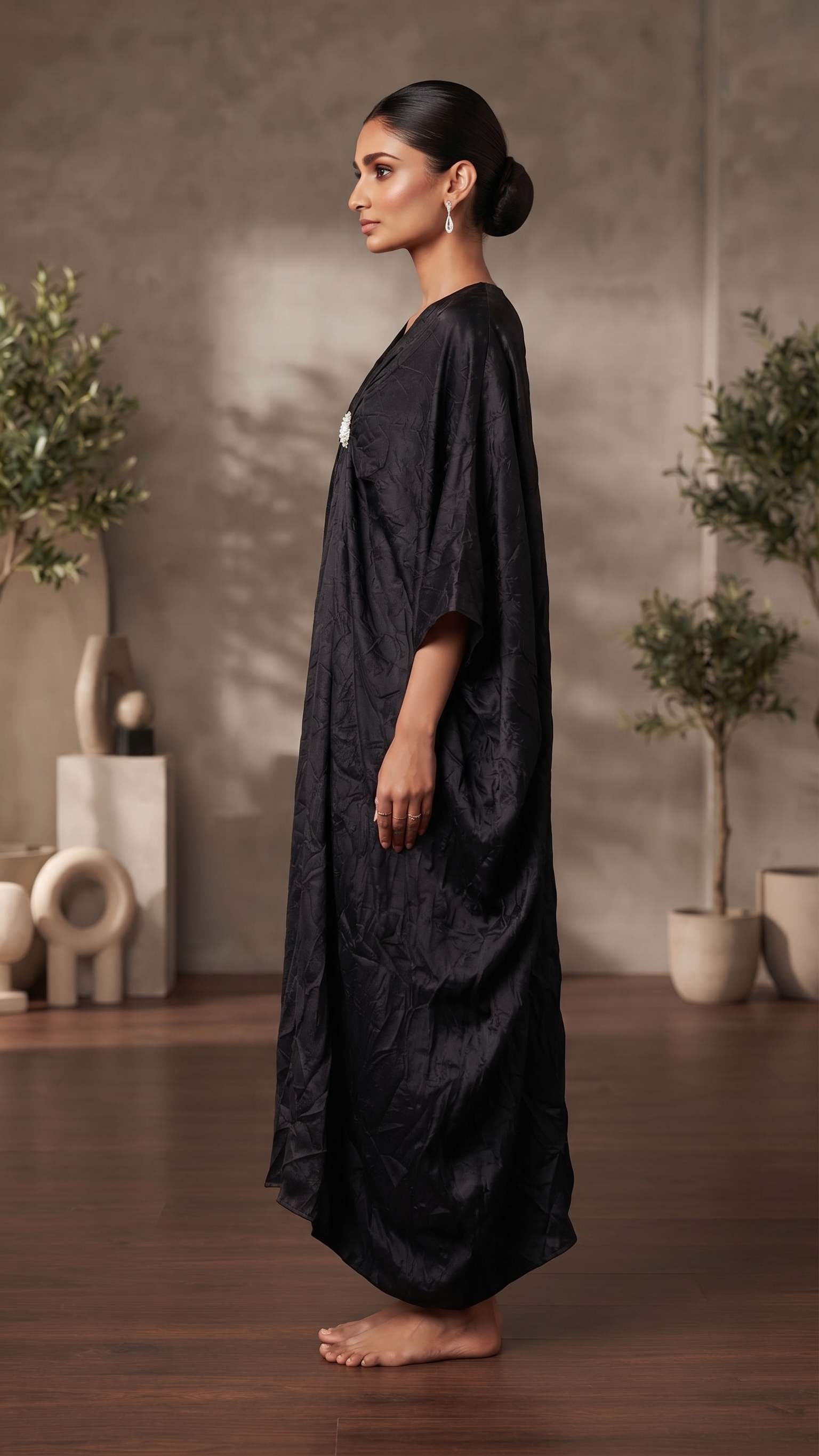 Black Textured Draped Kaftan – Image 4
