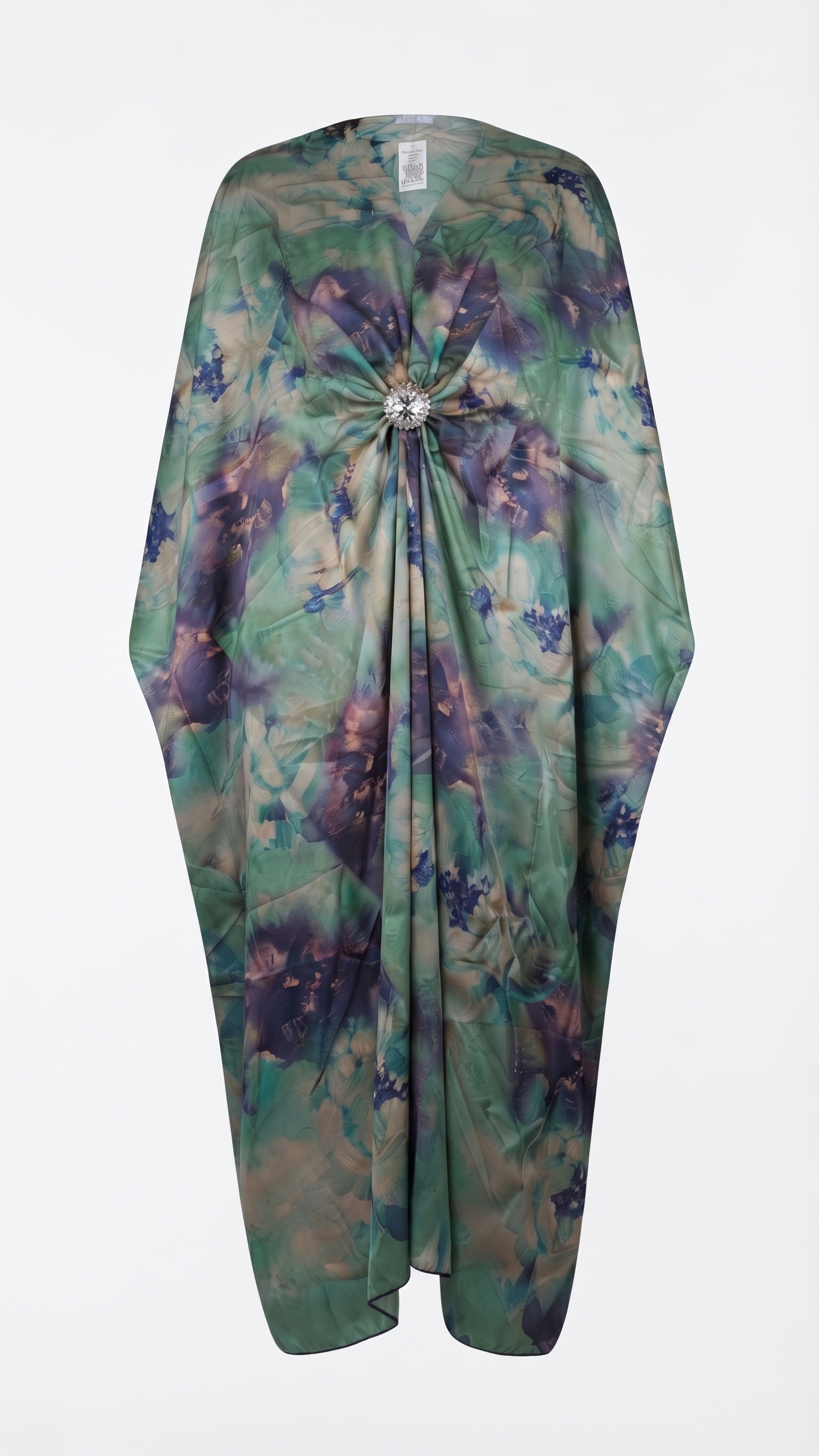 Sage Green Abstract Floral Draped Kaftan – Image 4