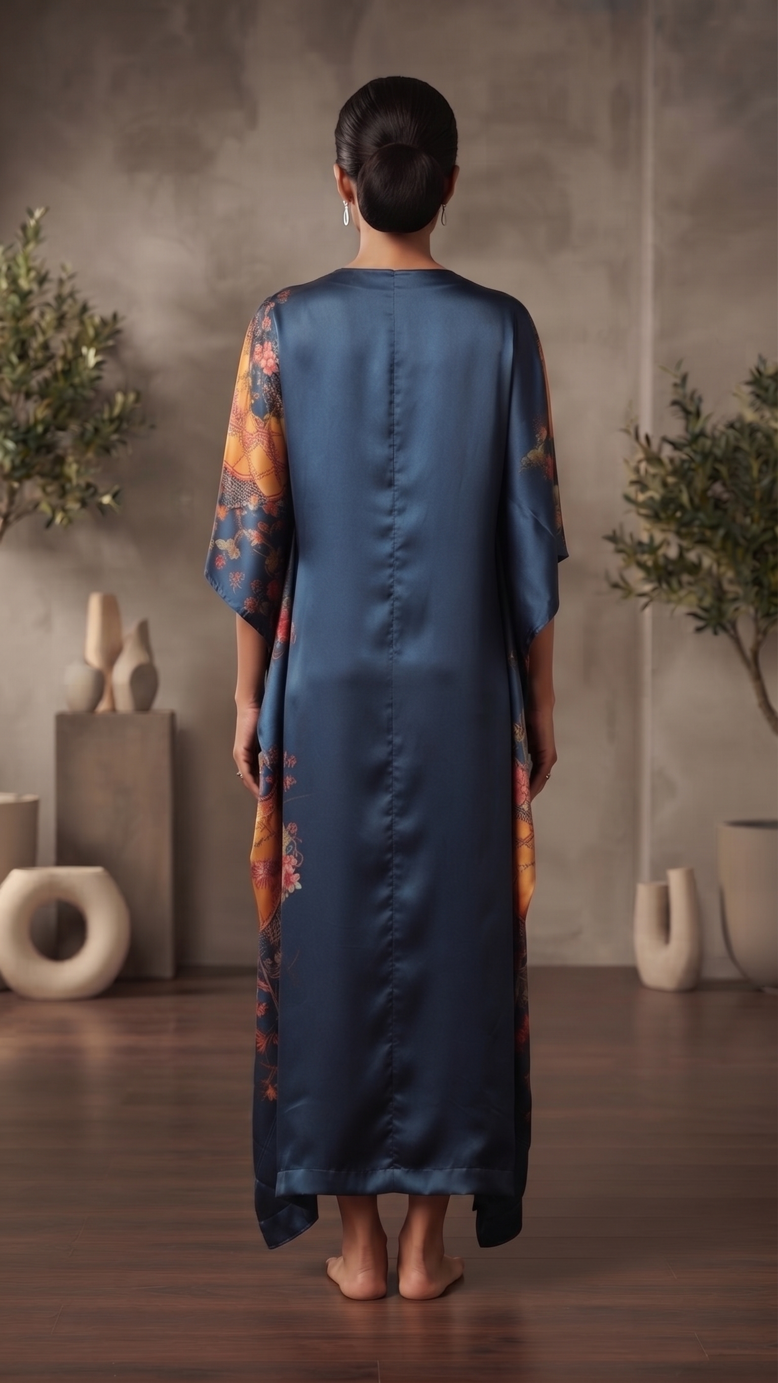 Midnight Blue Floral Draped Kaftan – Image 2