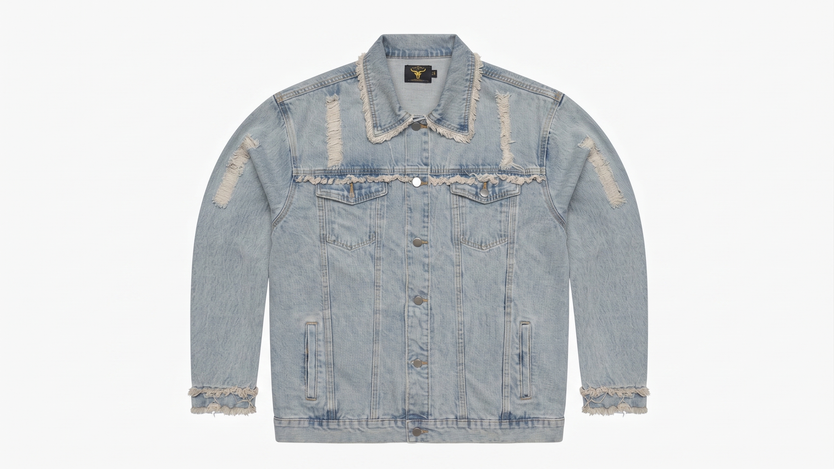 Live To Ride Embroidered Distressed Denim Jacket – Image 1