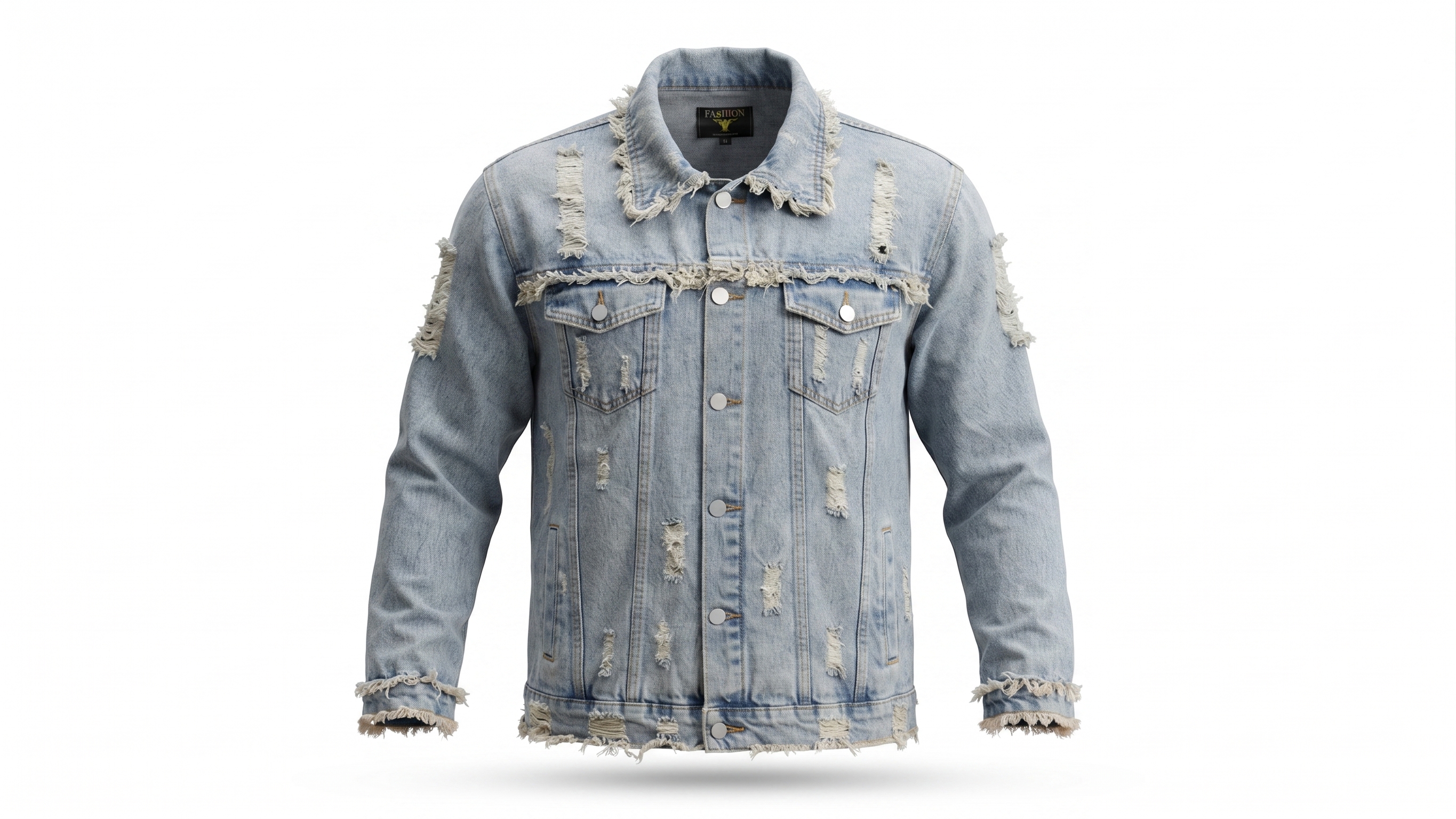 Dragon Embroidered Distressed Denim Jacket – Image 3