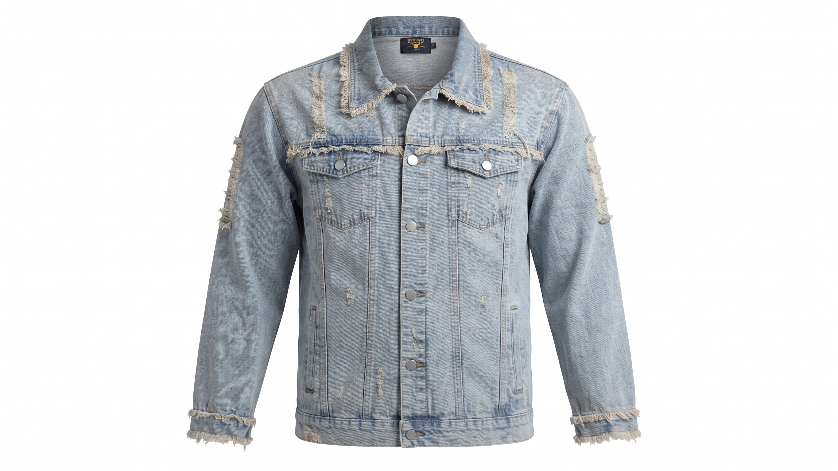 Dragon Crest Distressed Light-Wash Denim Jacket – Image 3