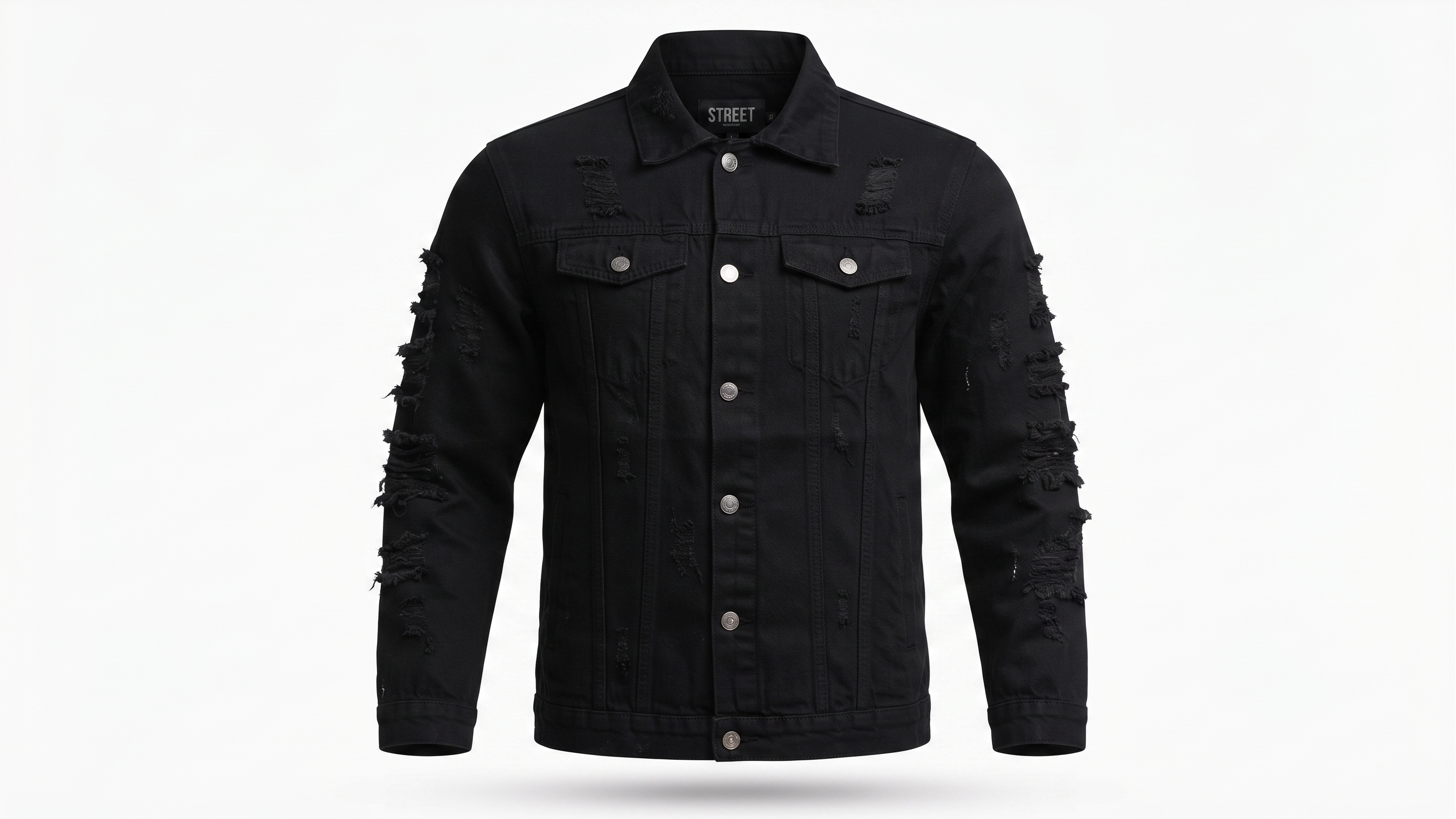 Black Distressed Eagle Emblem Denim Jacket – Image 4